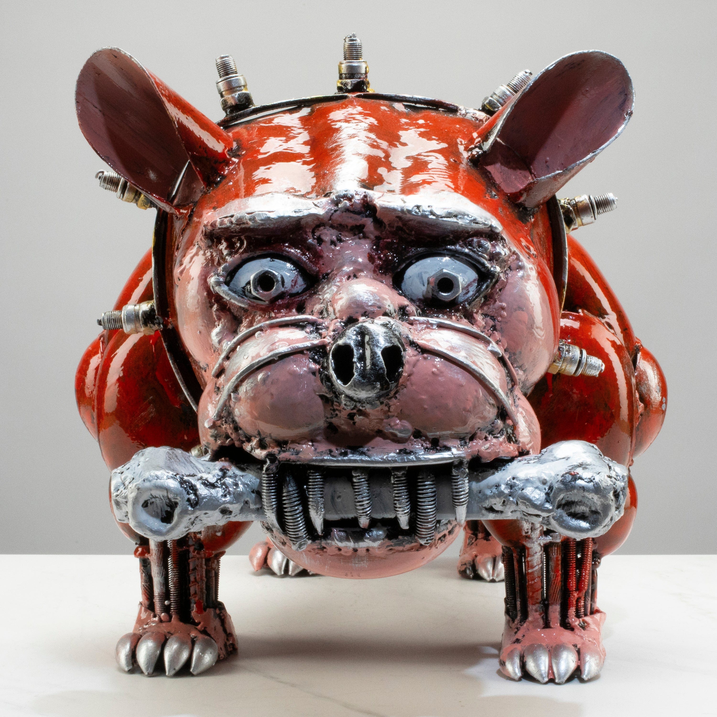 Kalifano Recycled Metal Art 12" Small Dog with Bone Recycled Metal Art Sculpture RMS-SMDOG-P