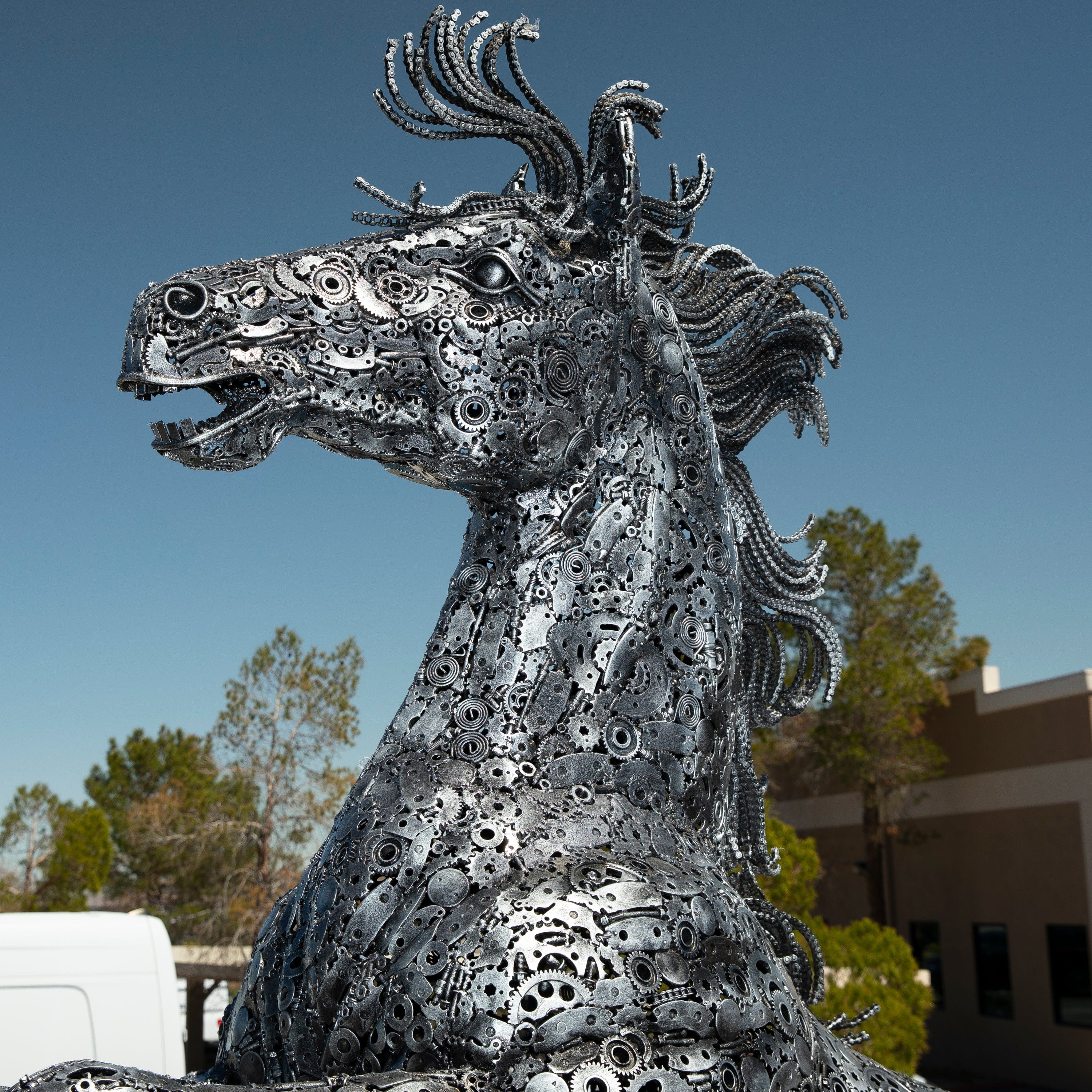Kalifano Recycled Metal Art 145" Standing Horse Recycled Metal Art Sculpture RMS-HORSE-P