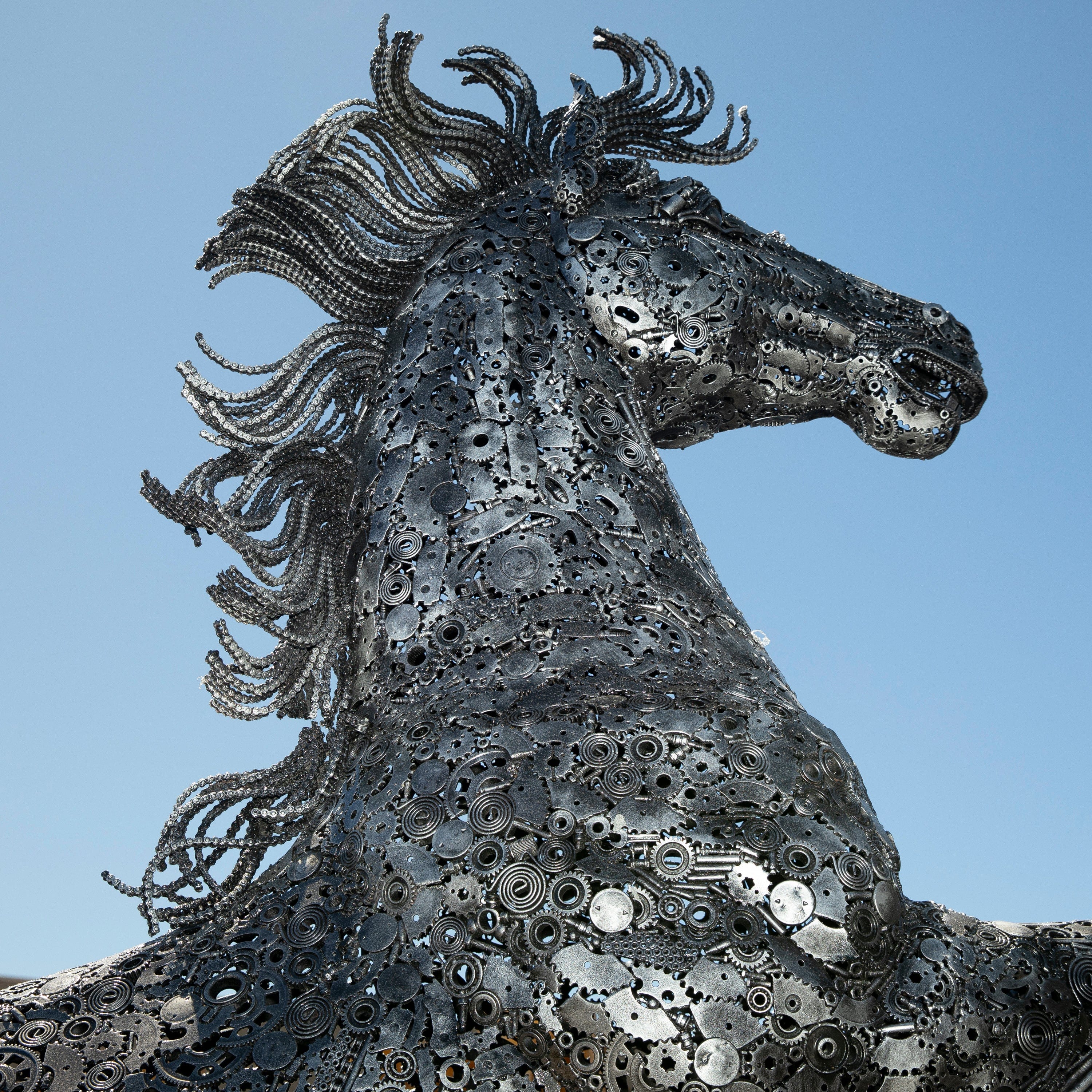 Kalifano Recycled Metal Art 145" Standing Horse Recycled Metal Art Sculpture RMS-HORSE-P