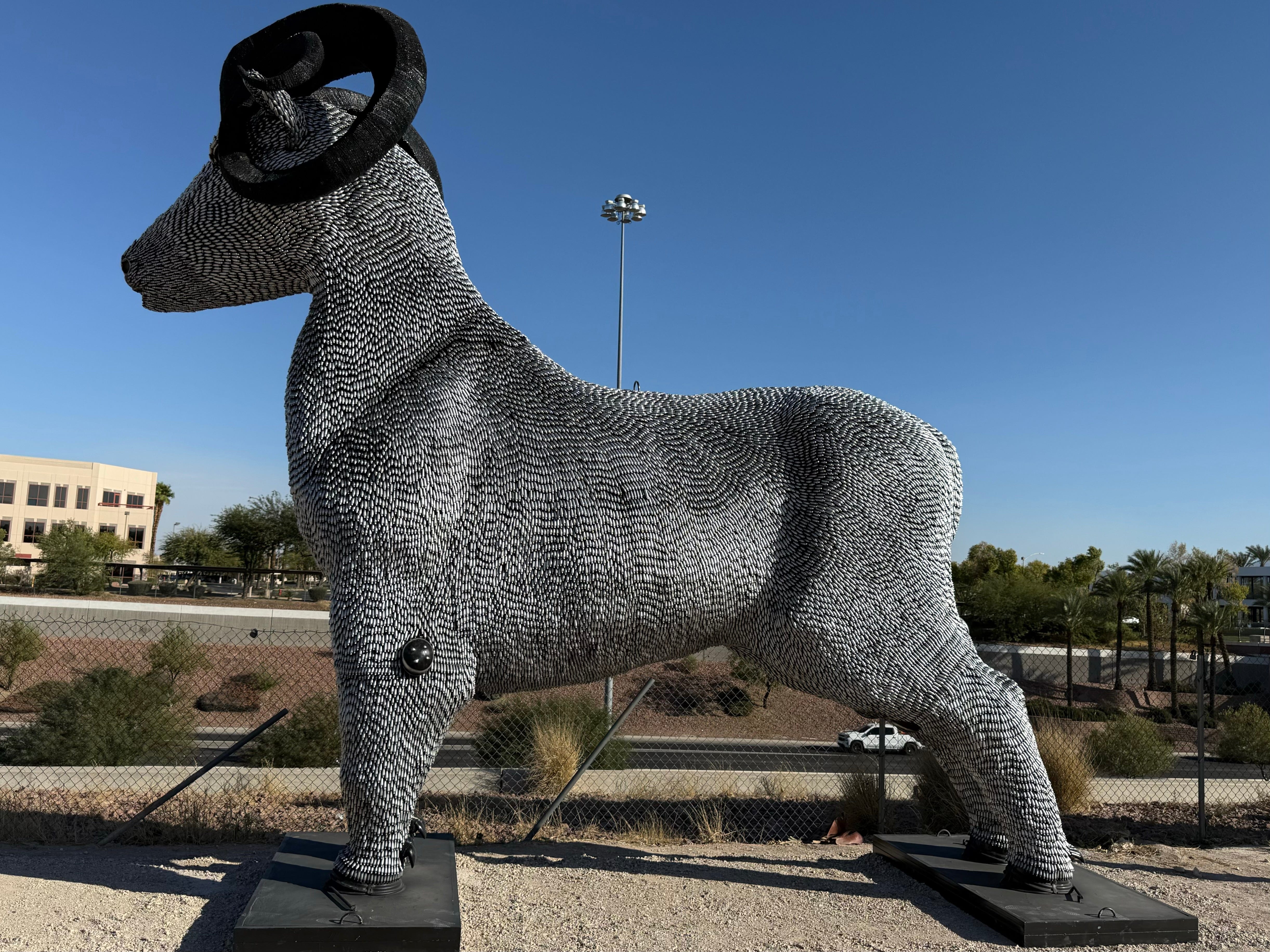 Kalifano Recycled Metal Art 15ft CO2 Canisters and Spark Plugs (80,000+) Big Horn Sheep Recycled Metal Sculpture RMS-ALP500-P