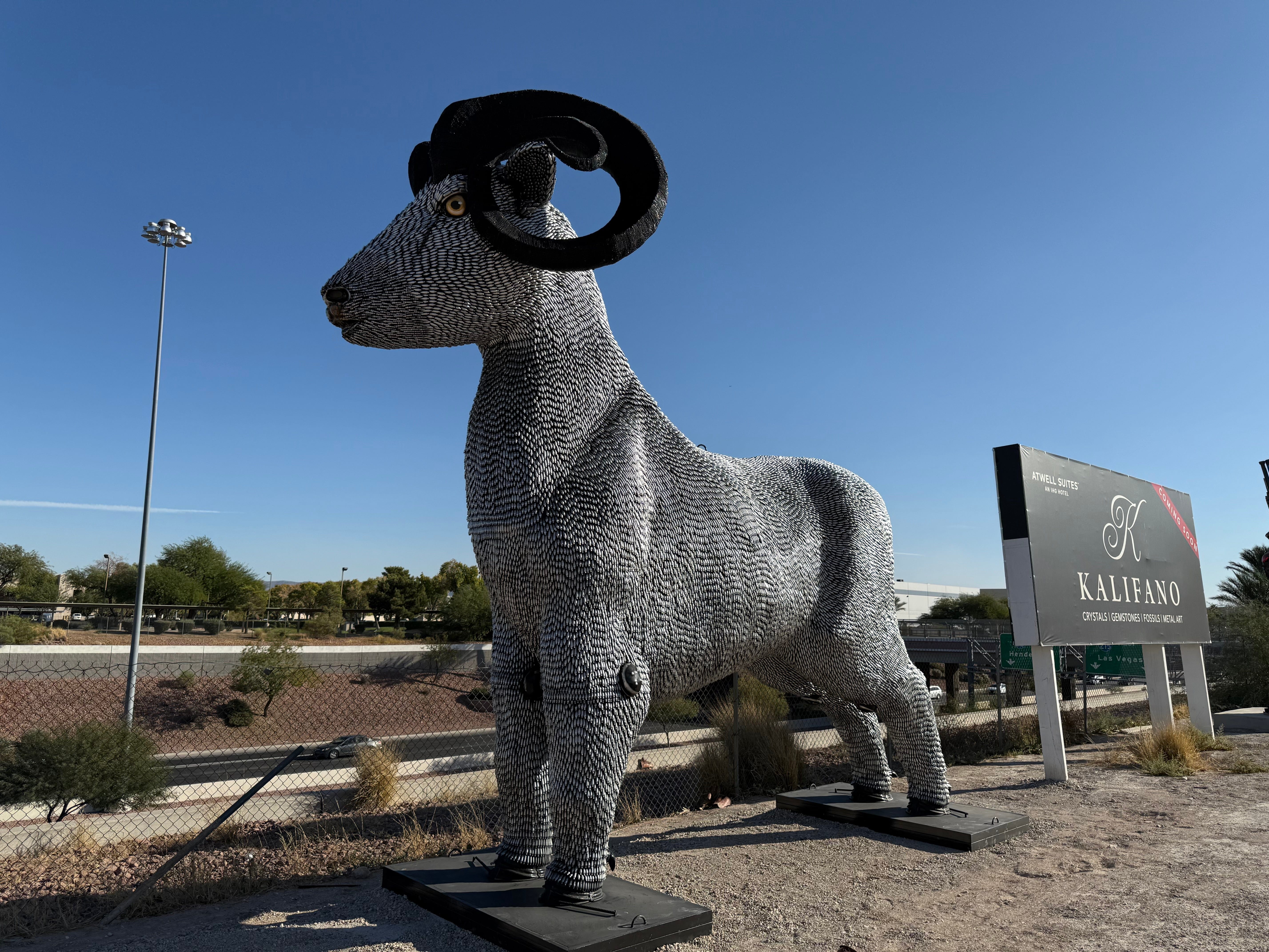 Kalifano Recycled Metal Art 15ft CO2 Canisters and Spark Plugs (80,000+) Big Horn Sheep Recycled Metal Sculpture RMS-ALP500-P