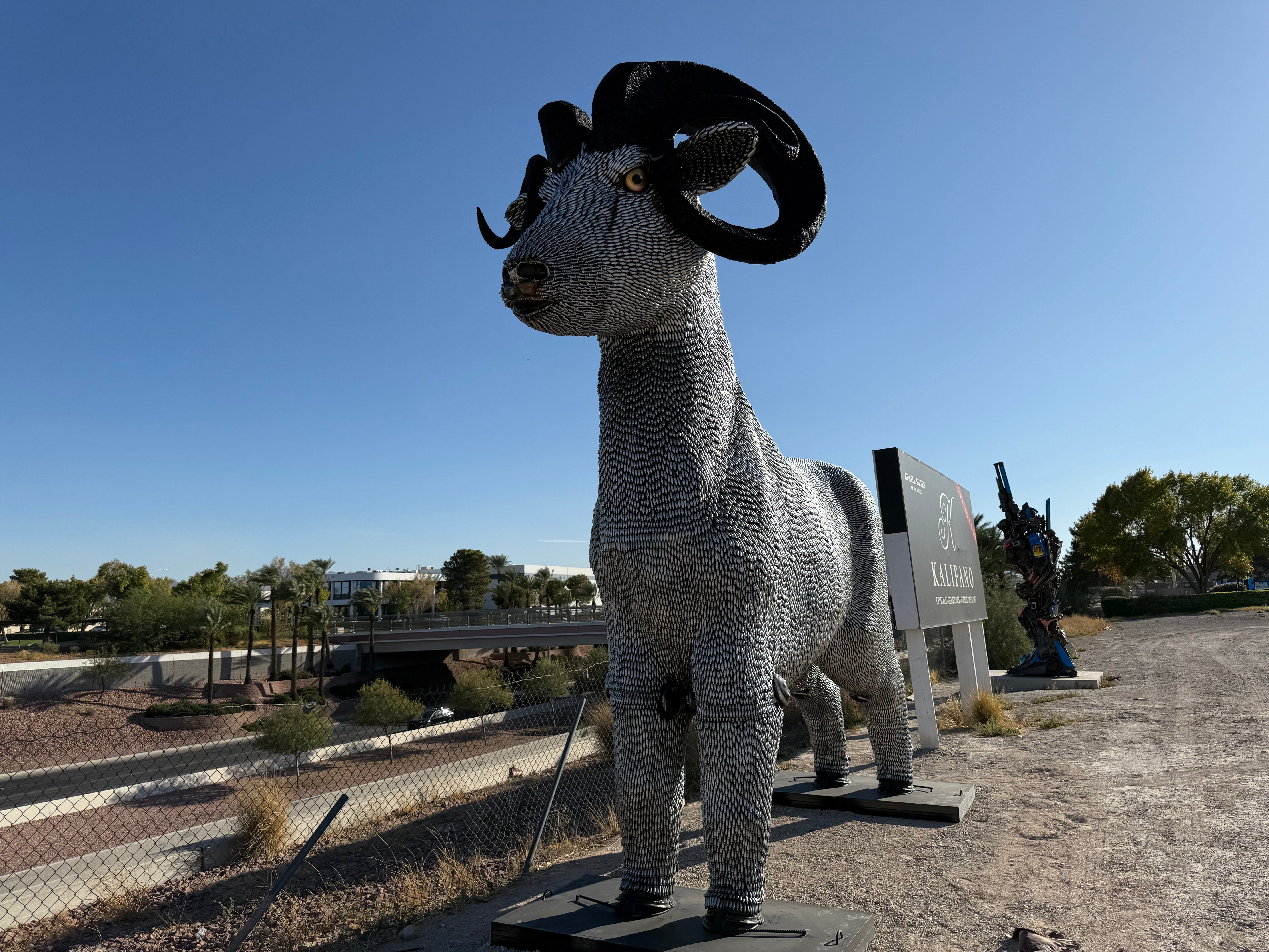 Kalifano Recycled Metal Art 15ft CO2 Canisters and Spark Plugs (80,000+) Big Horn Sheep Recycled Metal Sculpture RMS-ALP500-P