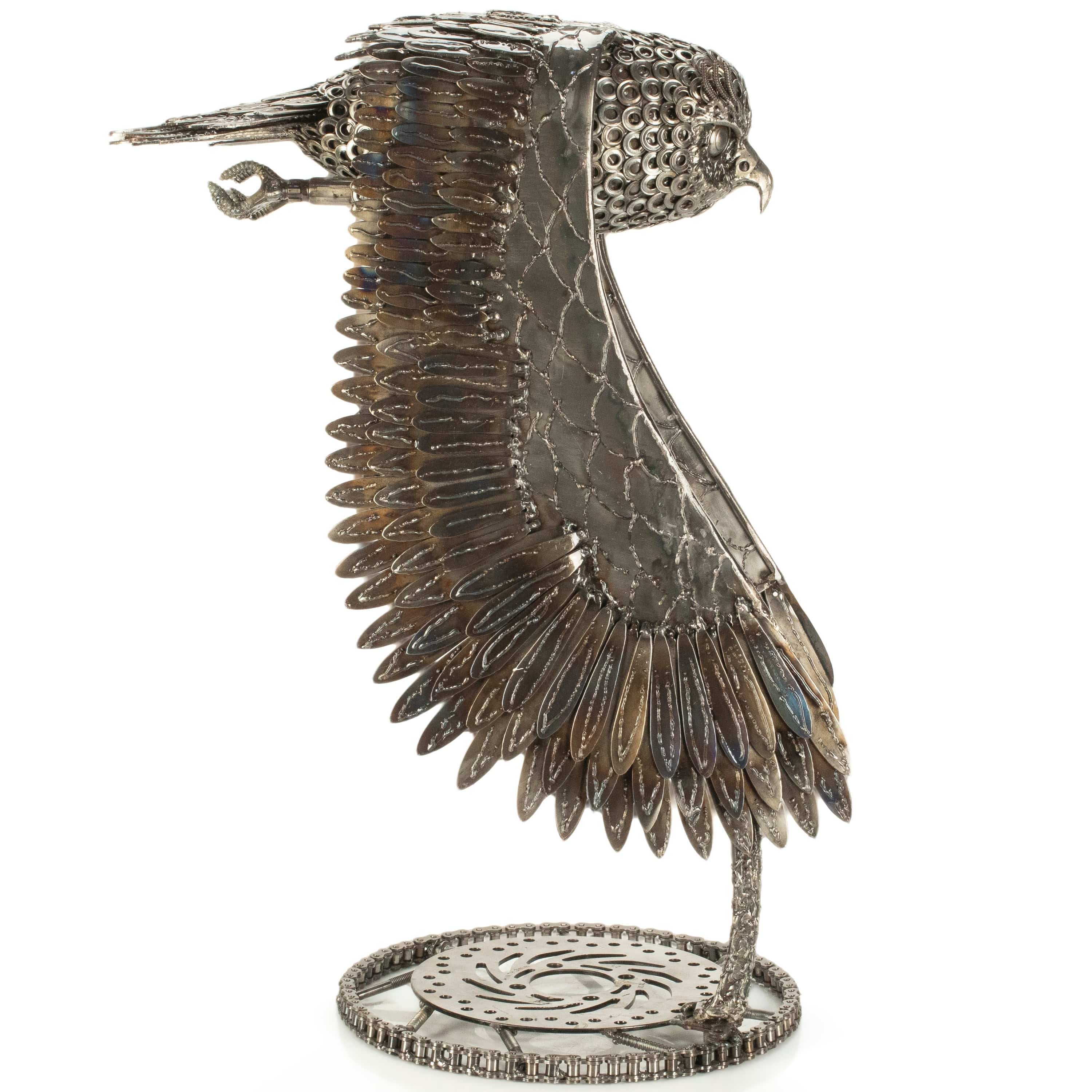 KALIFANO Recycled Metal Art 27" Flying Owl Inspired Recycled Metal Art Sculpture RMS-OWL45x68-PK