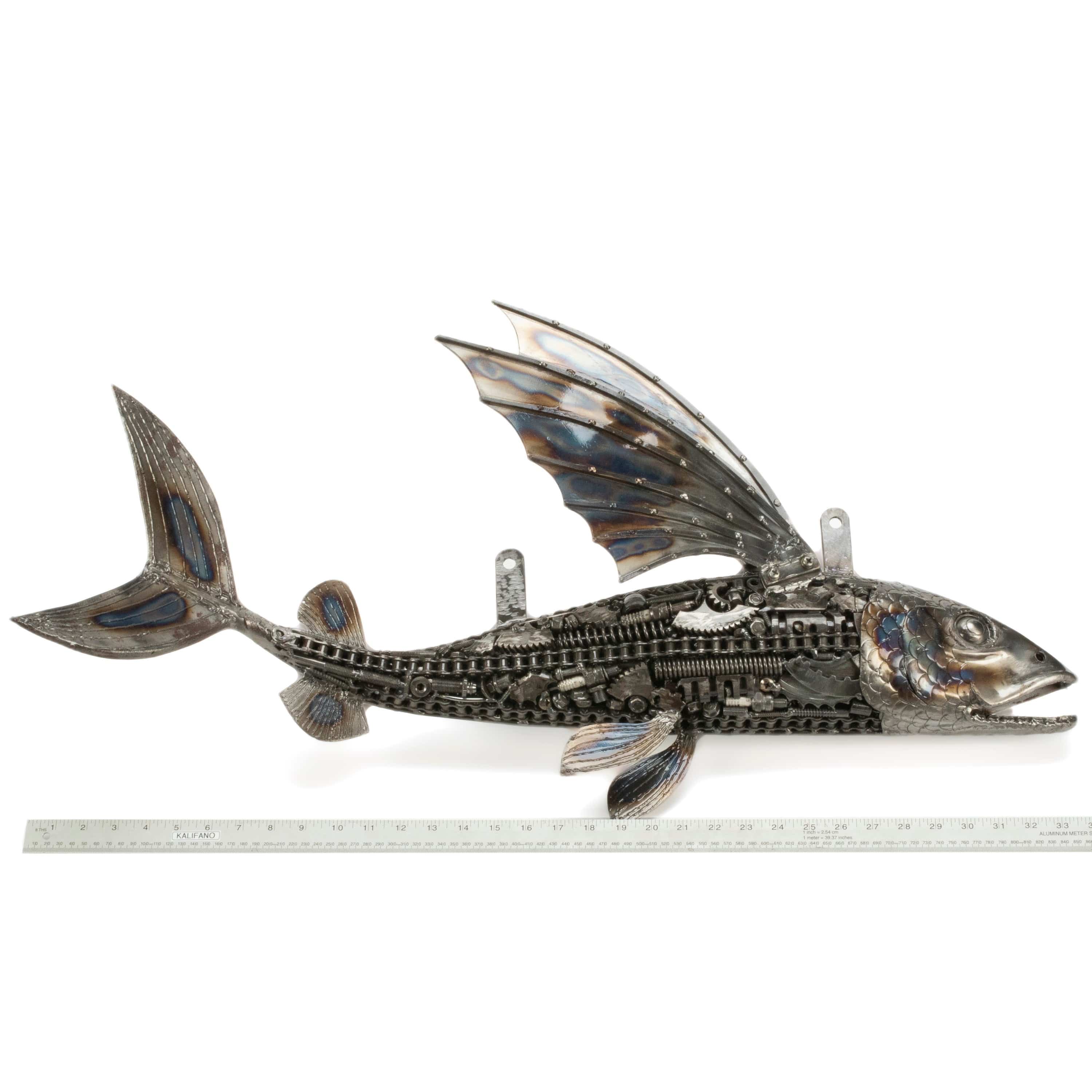KALIFANO Recycled Metal Art 35" Flying Fish (Left) Inspired Recycled Metal Art Sculpture RMS-FFL88x55-PK