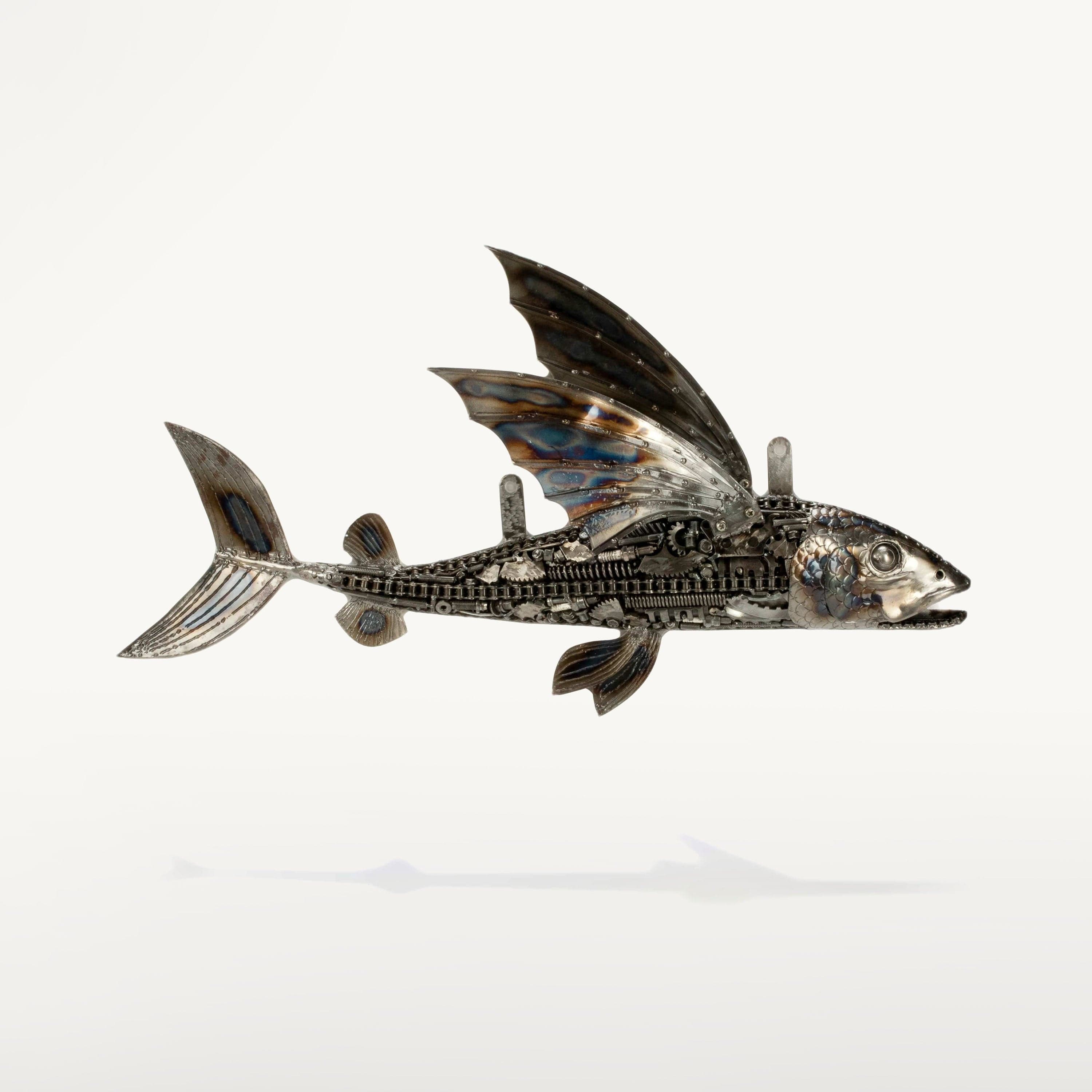 KALIFANO Recycled Metal Art 35" Flying Fish (Left) Inspired Recycled Metal Art Sculpture RMS-FFL88x55-PK