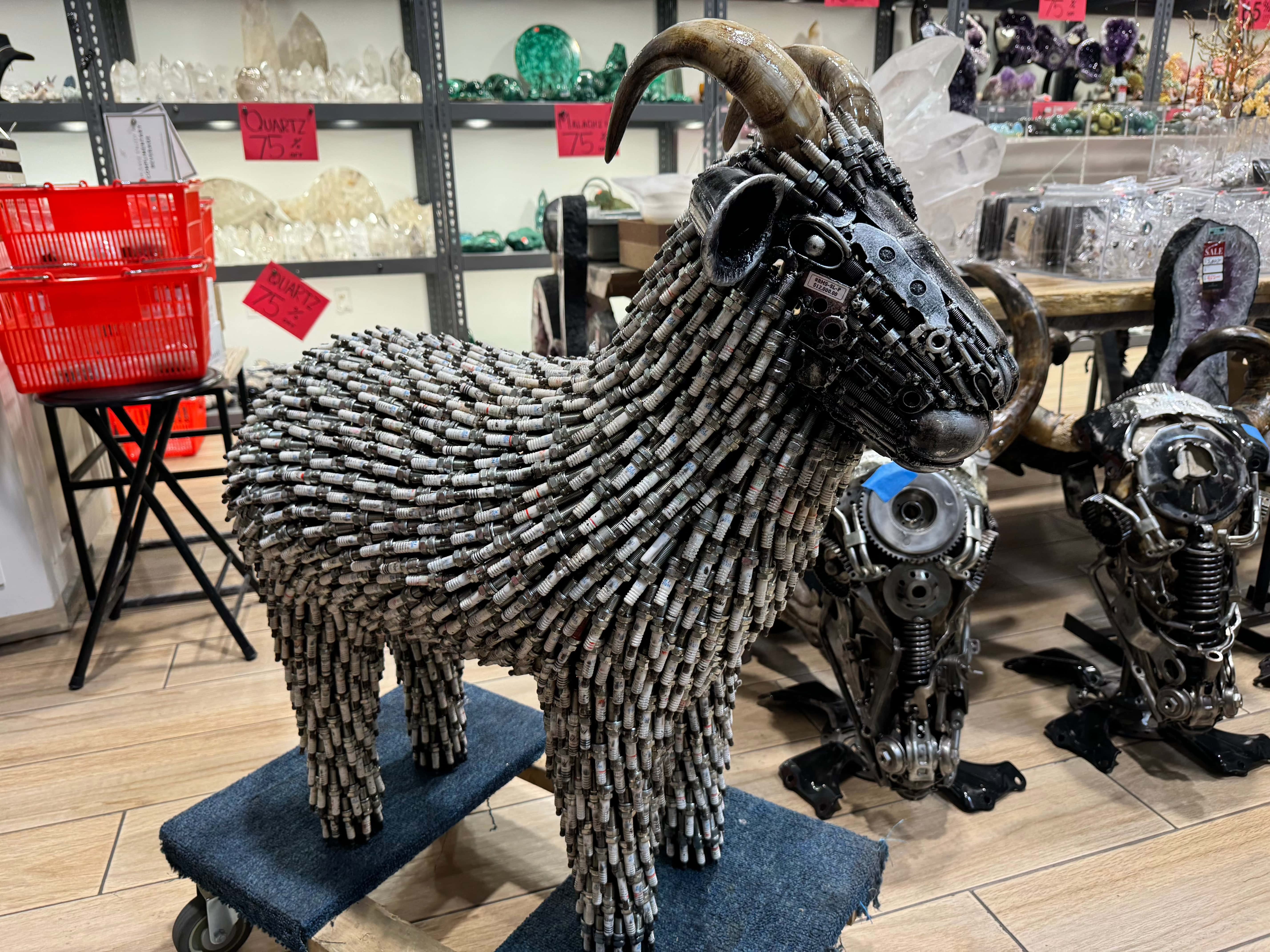 Kalifano Recycled Metal Art 37" Spark Plug Large Sheep (2,000+) Recycled Metal Sculpture RMS-SL-P