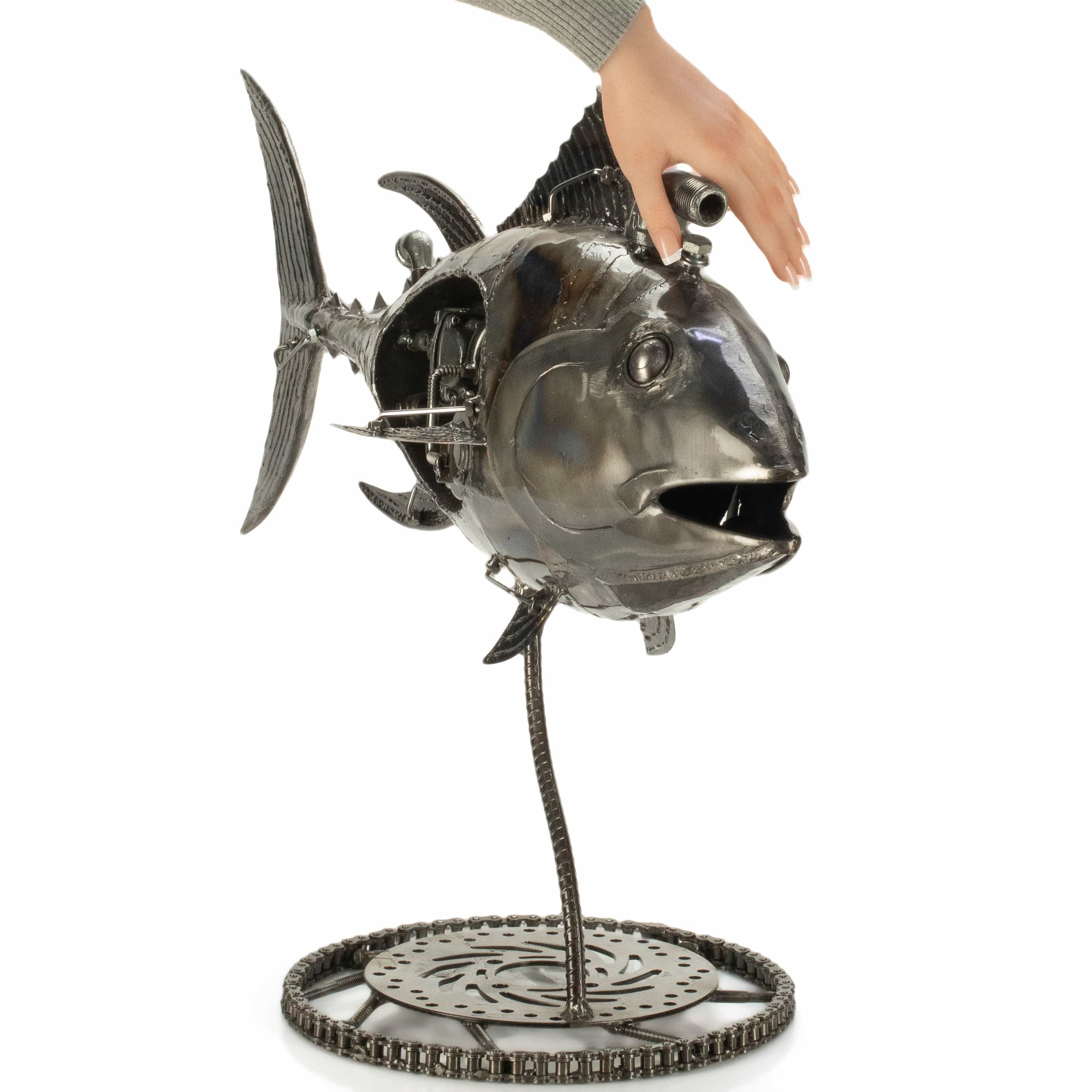 KALIFANO Recycled Metal Art 39" Tuna Fish Inspired Recycled Metal Art Sculpture RMS-T99x55-PK