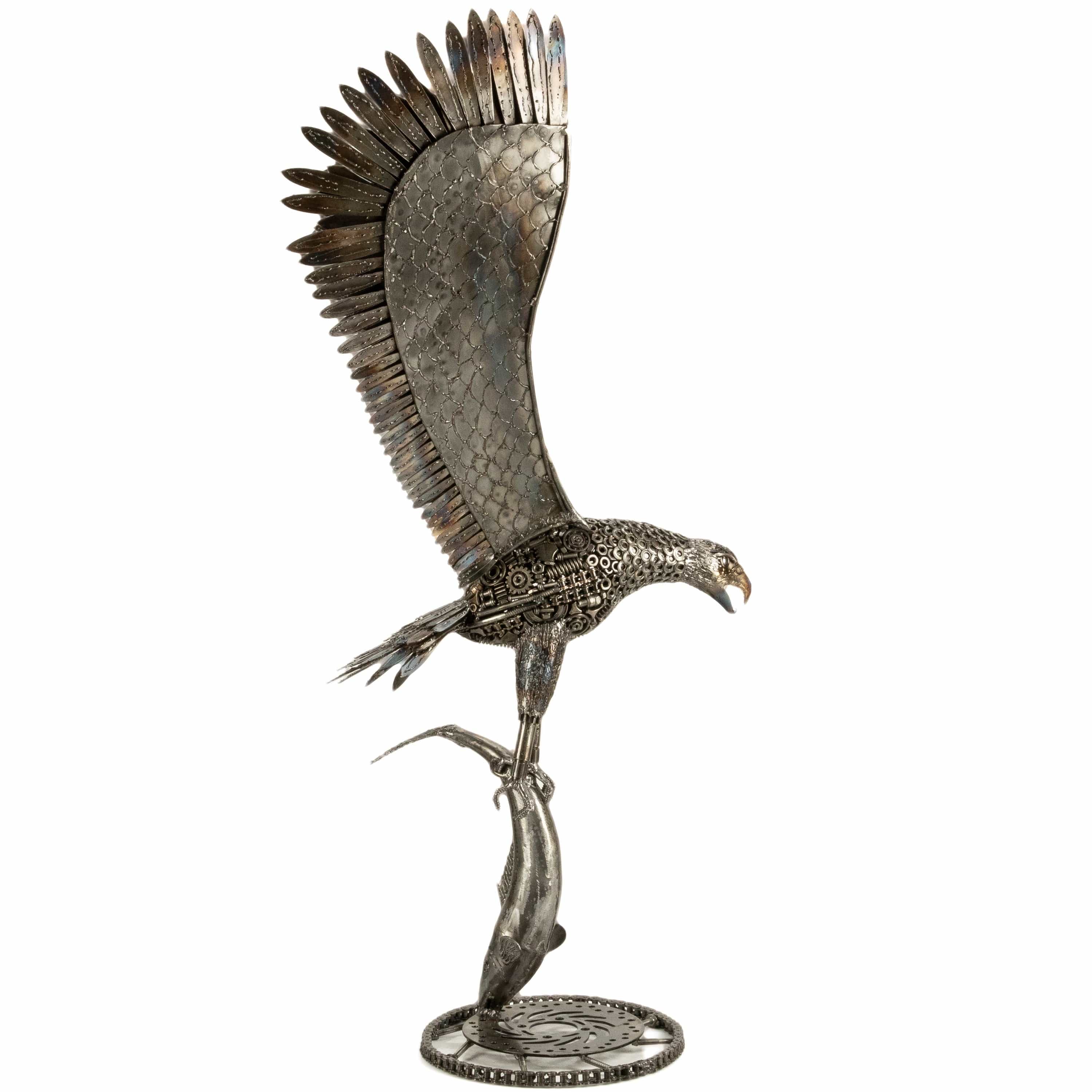KALIFANO Recycled Metal Art 47" Eagle on the Hunt Recycled Metal Art Sculpture RMS-EAG54x120-PK