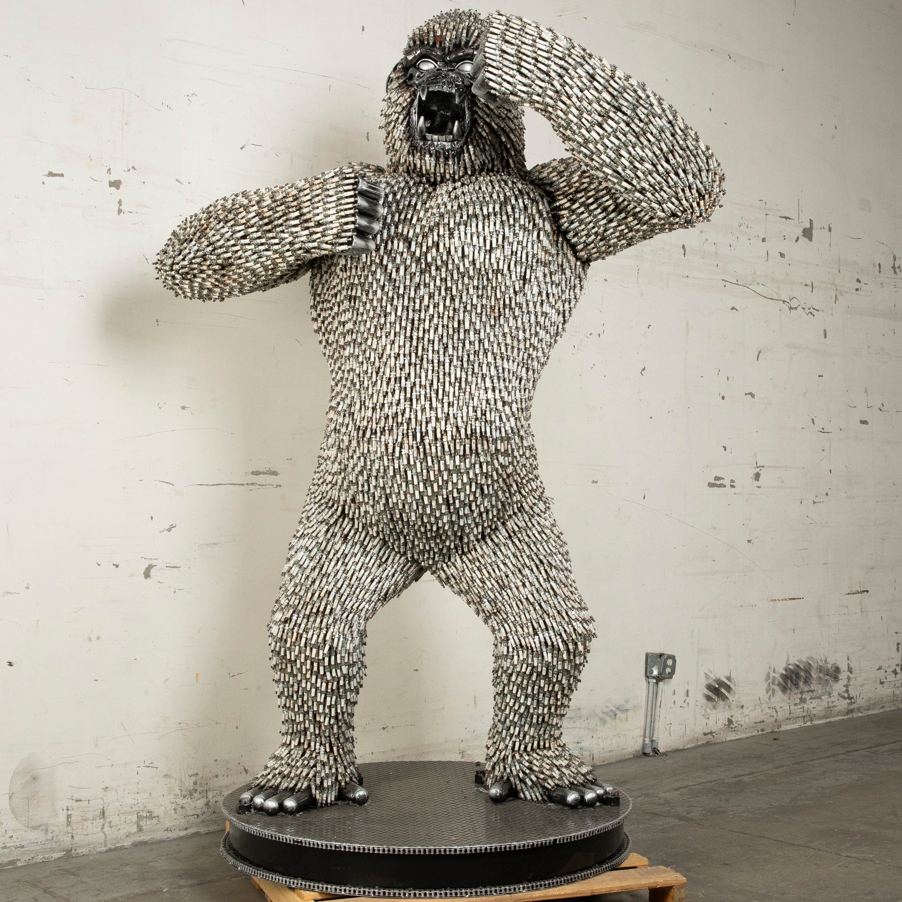 Kalifano Recycled Metal Art 90" Standing Spark Plug (16,000+) KingKong Gorilla Inspired Recycled Metal Sculpture RMS-KSTAND-P