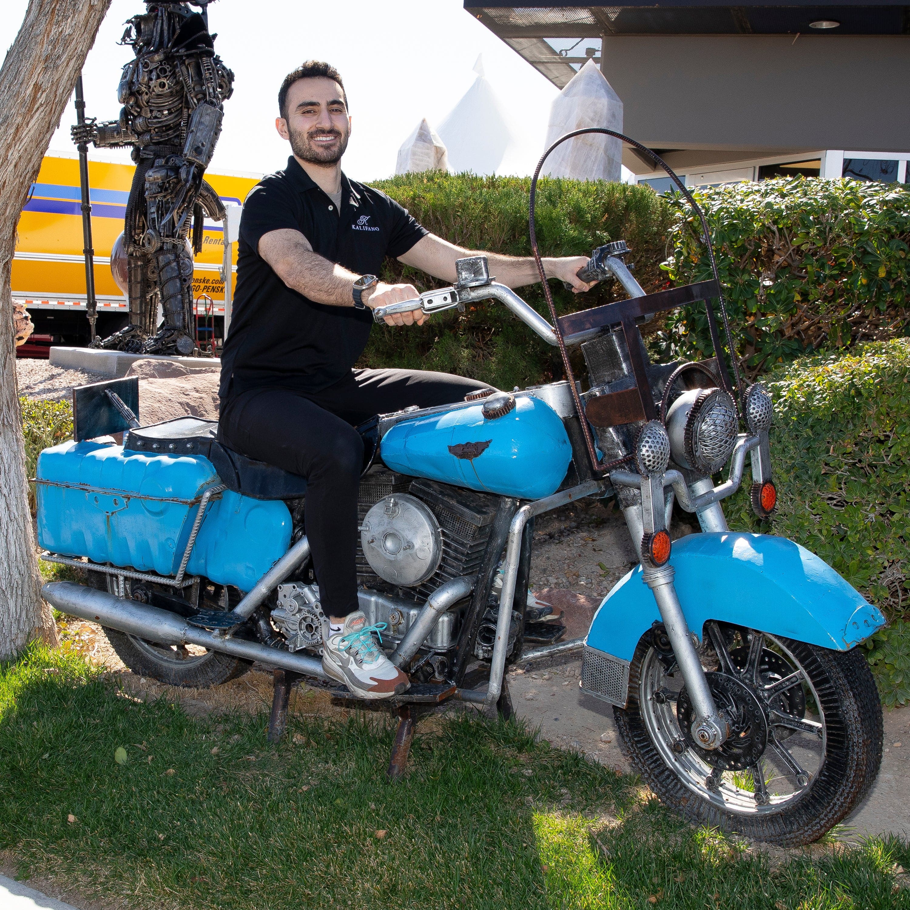 Kalifano Recycled Metal Art 92” Harley Davidson Chopper Inspired Recycled Metal Sculpture RMS-HD160x240-N01