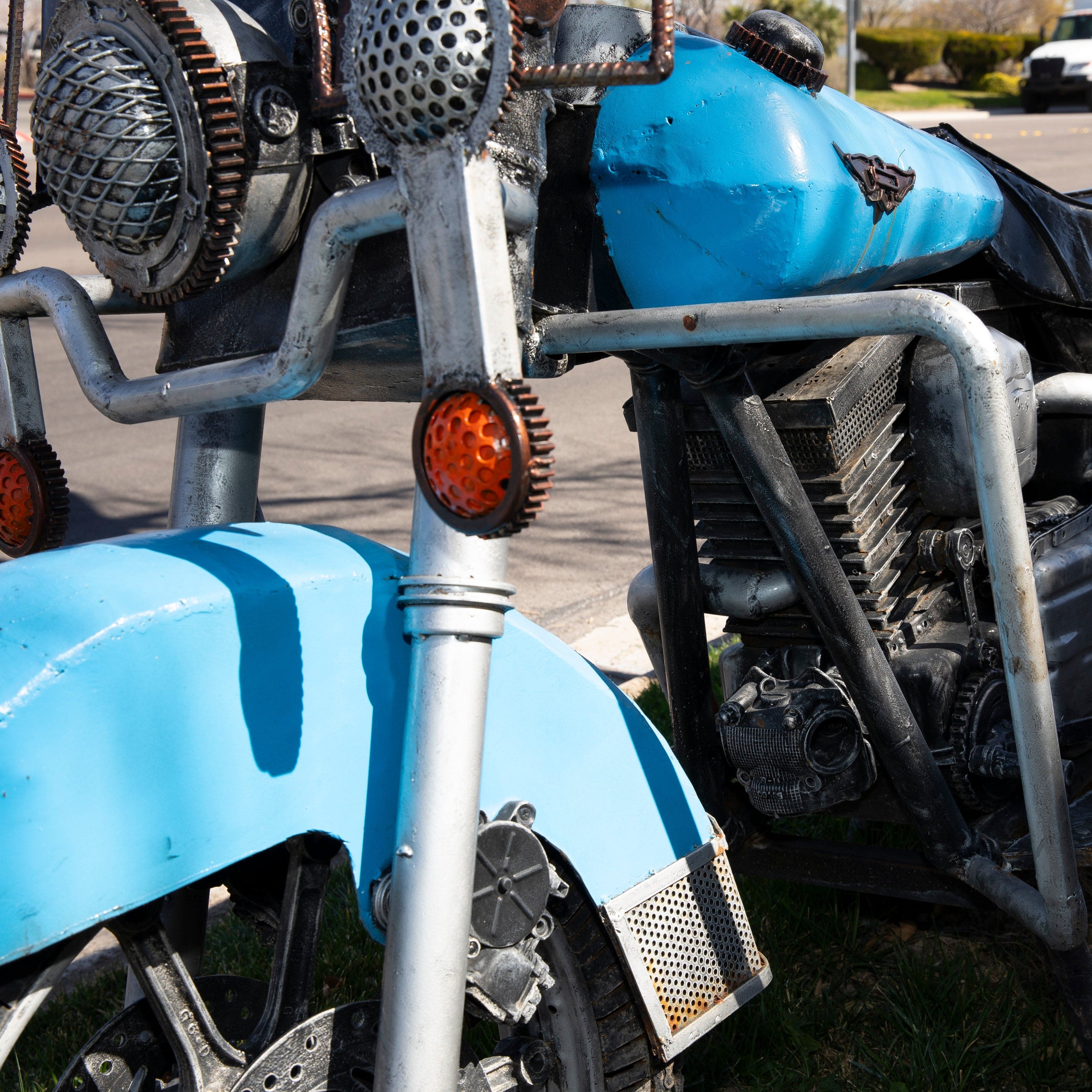 Kalifano Recycled Metal Art 92” Harley Davidson Chopper Inspired Recycled Metal Sculpture RMS-HD160x240-N01