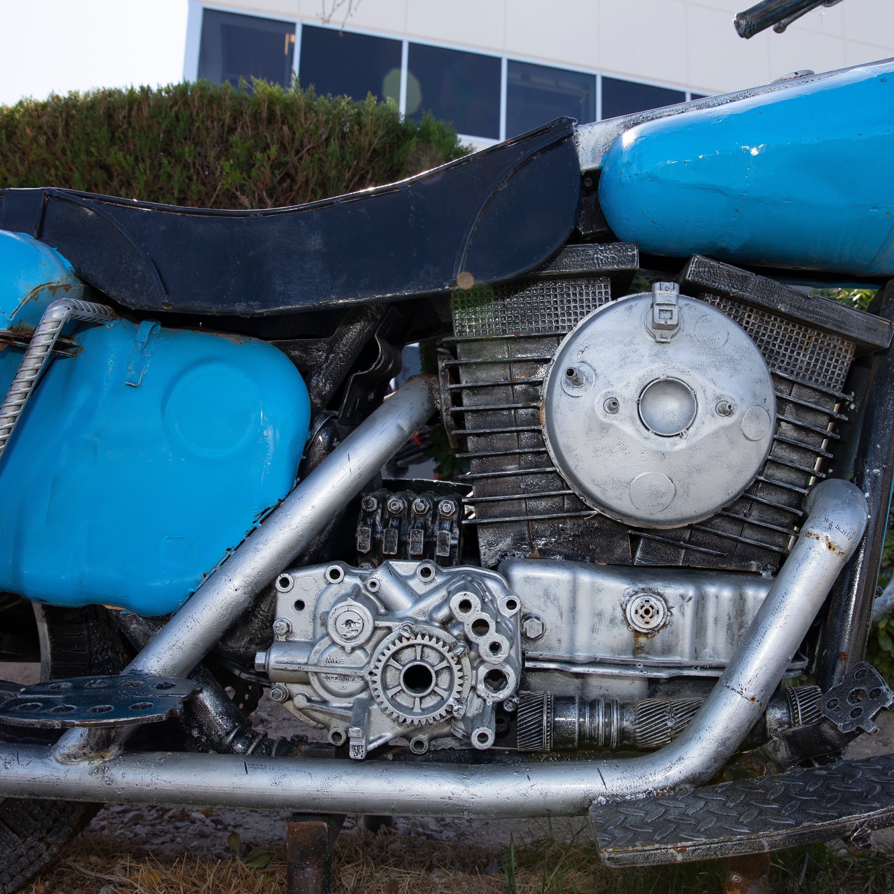 Kalifano Recycled Metal Art 92” Harley Davidson Chopper Inspired Recycled Metal Sculpture RMS-HD160x240-N01