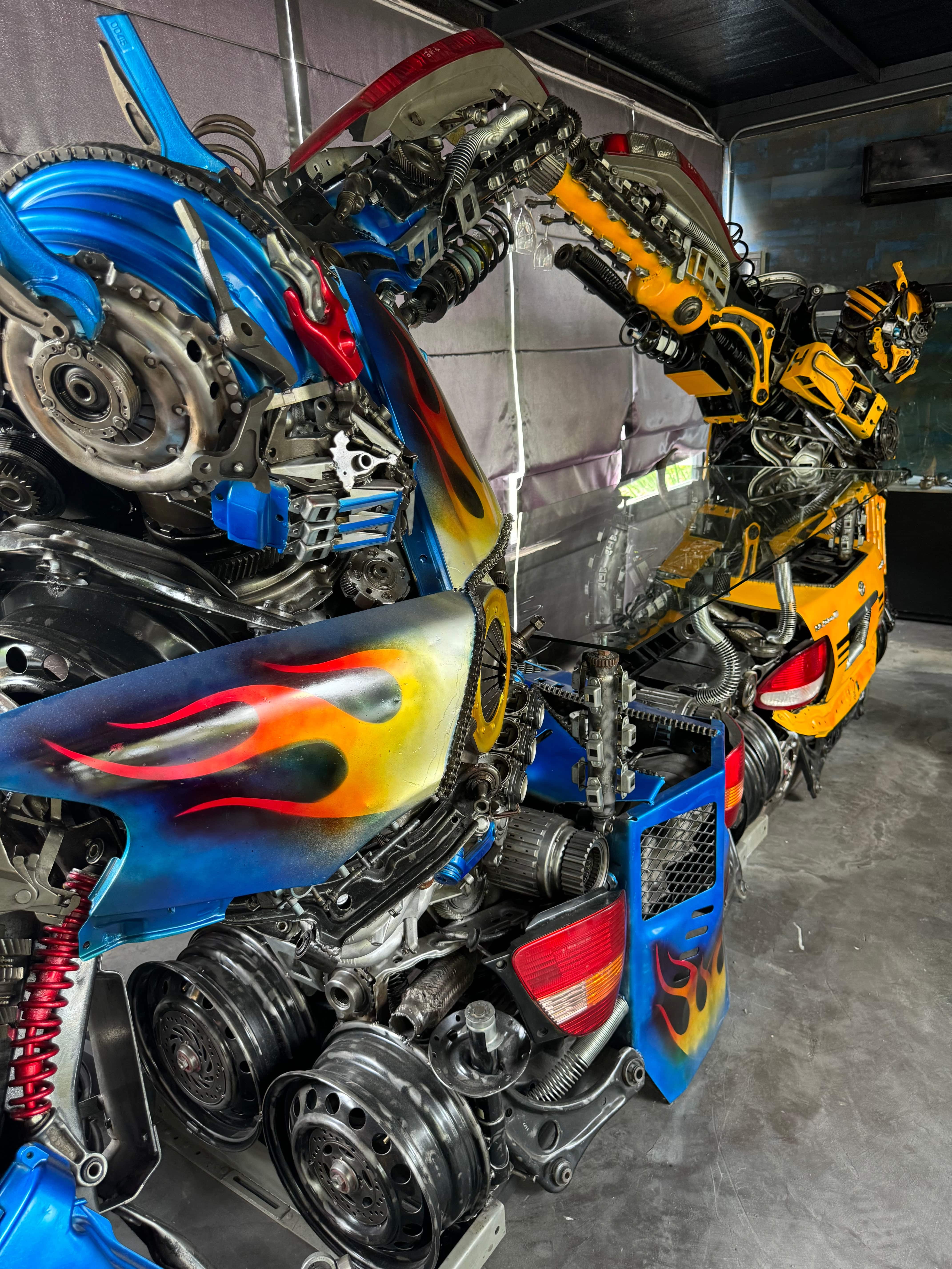 Kalifano Recycled Metal Art Bumblebee & Optimus Prime Inspired Bar Table Recycled Metal Art Sculpture RMS-BAROPBB-S