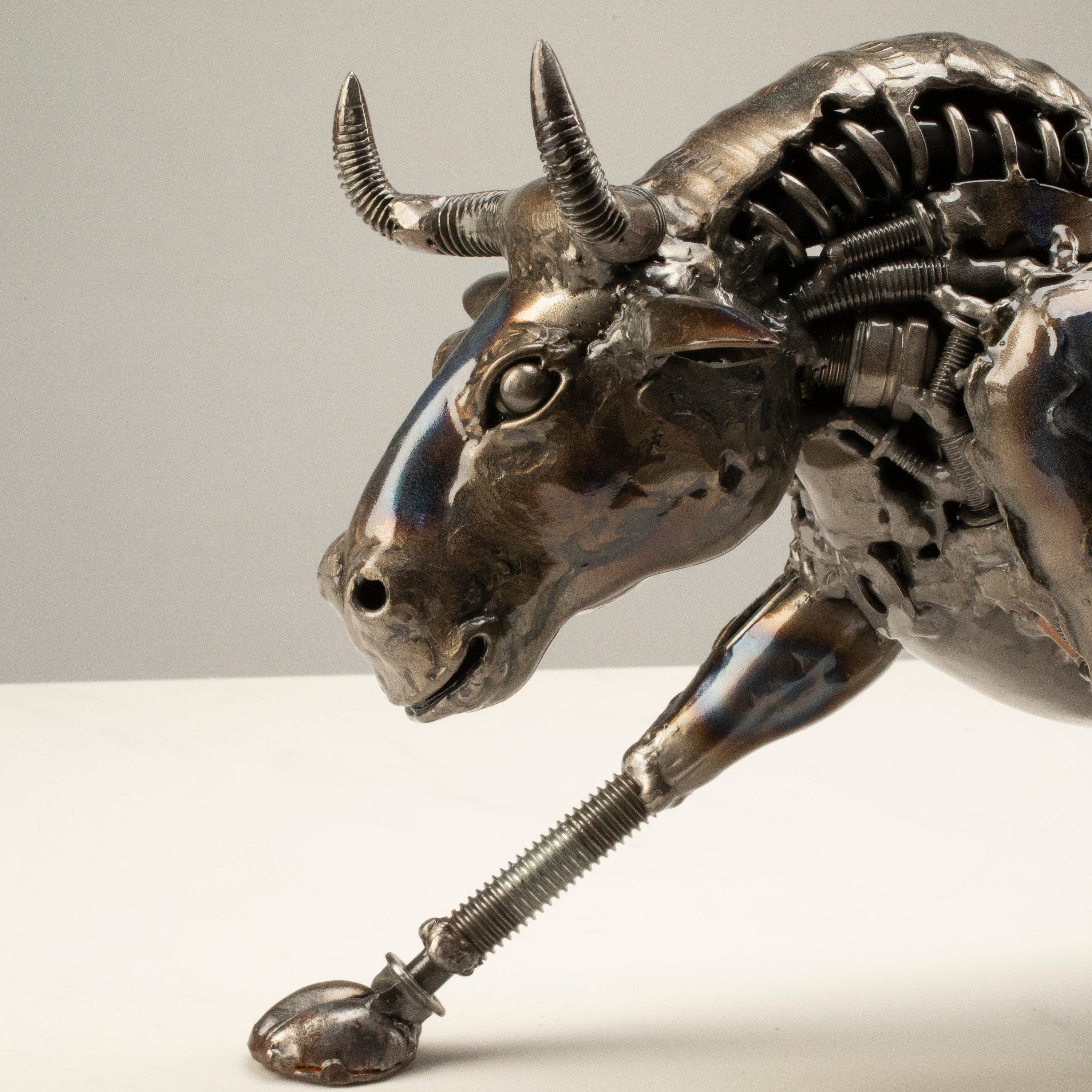 KALIFANO Recycled Metal Art Charging Bull Inspired Recycled Metal Art Sculpture RMS-2500BL-PK