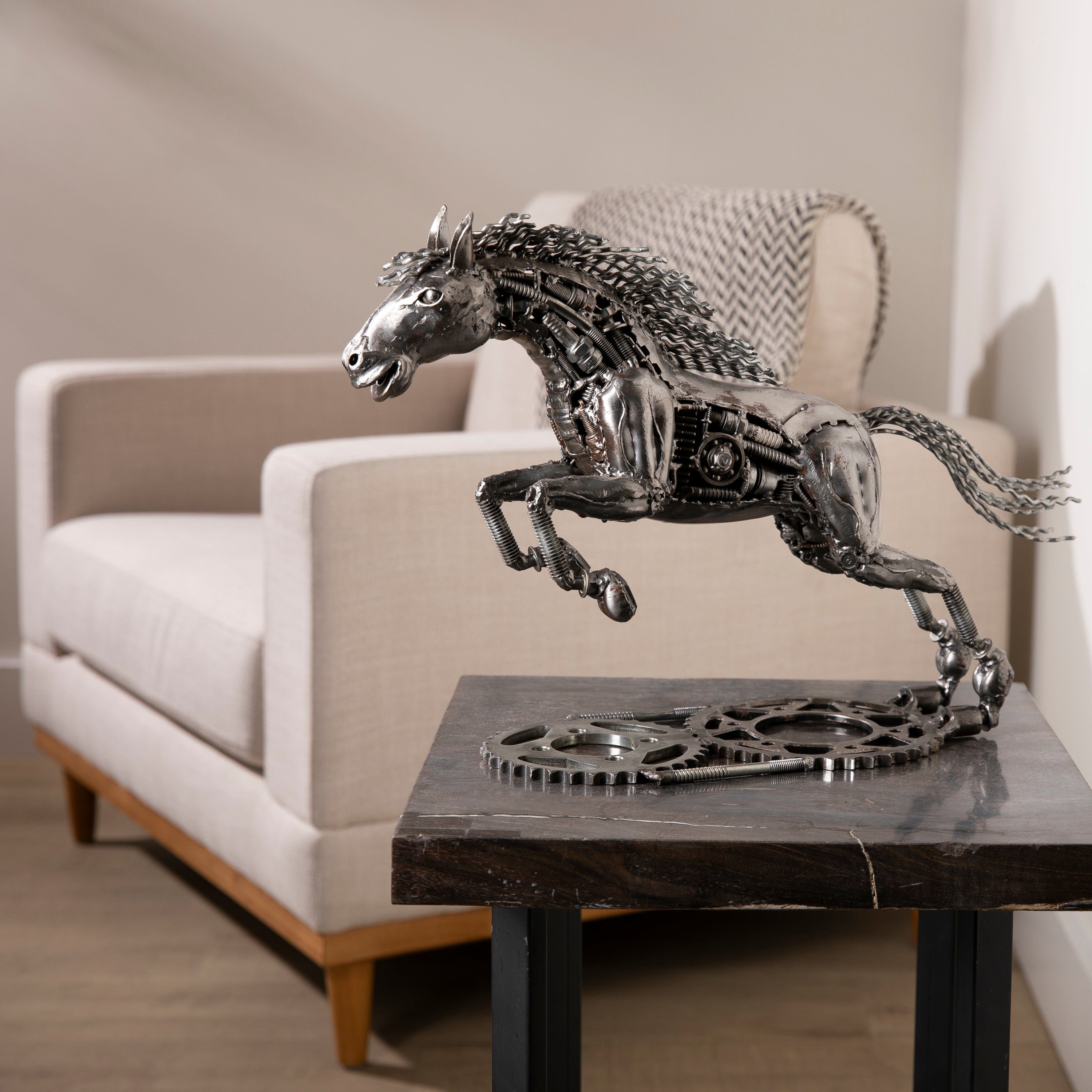 KALIFANO Recycled Metal Art Jumping Horse Inspired Recycled Metal Art Sculpture RMS-3000JHS-PK