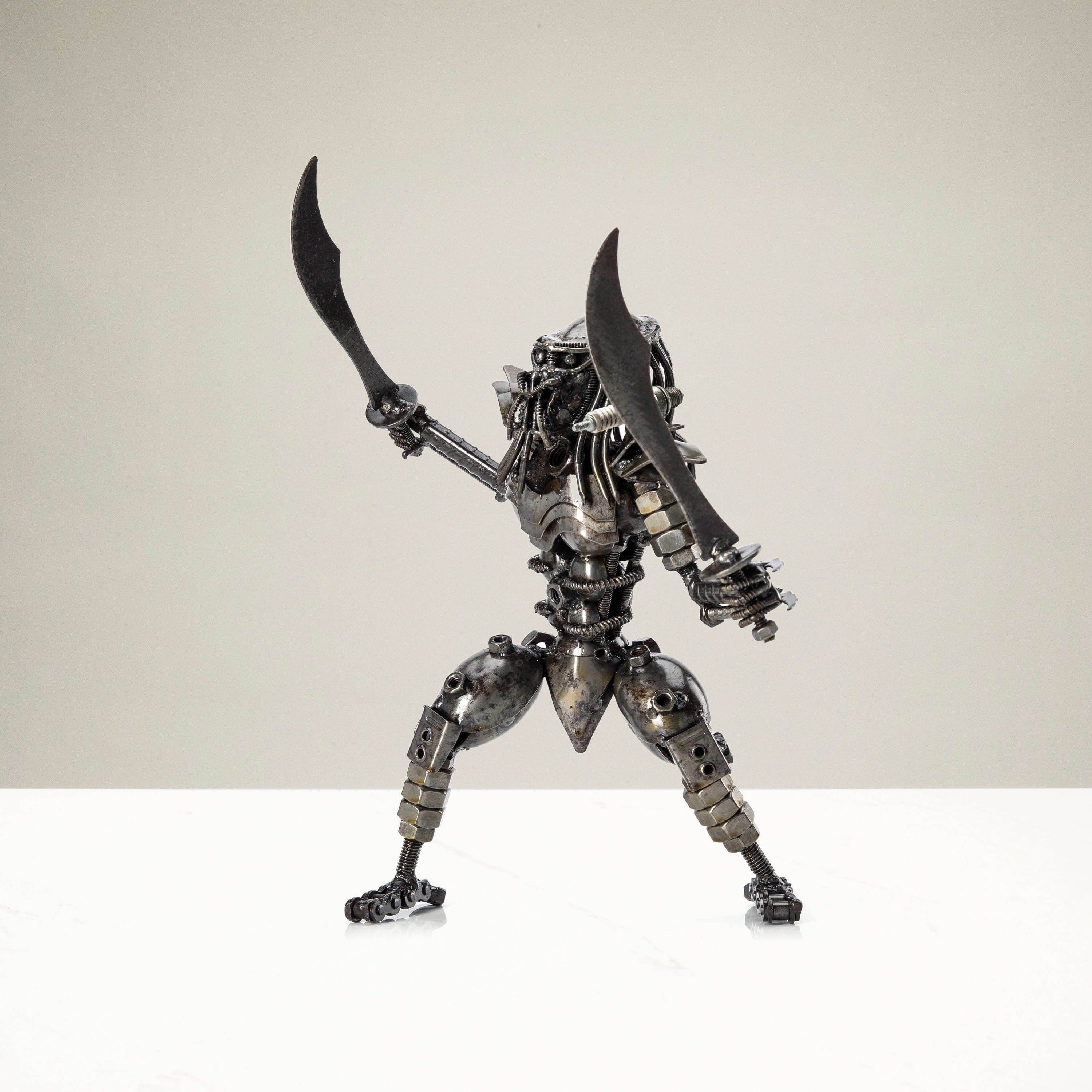 KALIFANO Recycled Metal Art Predator with Dual Wielded Sword Inspired Recycled Metal Sculpture RMS-700PD-N