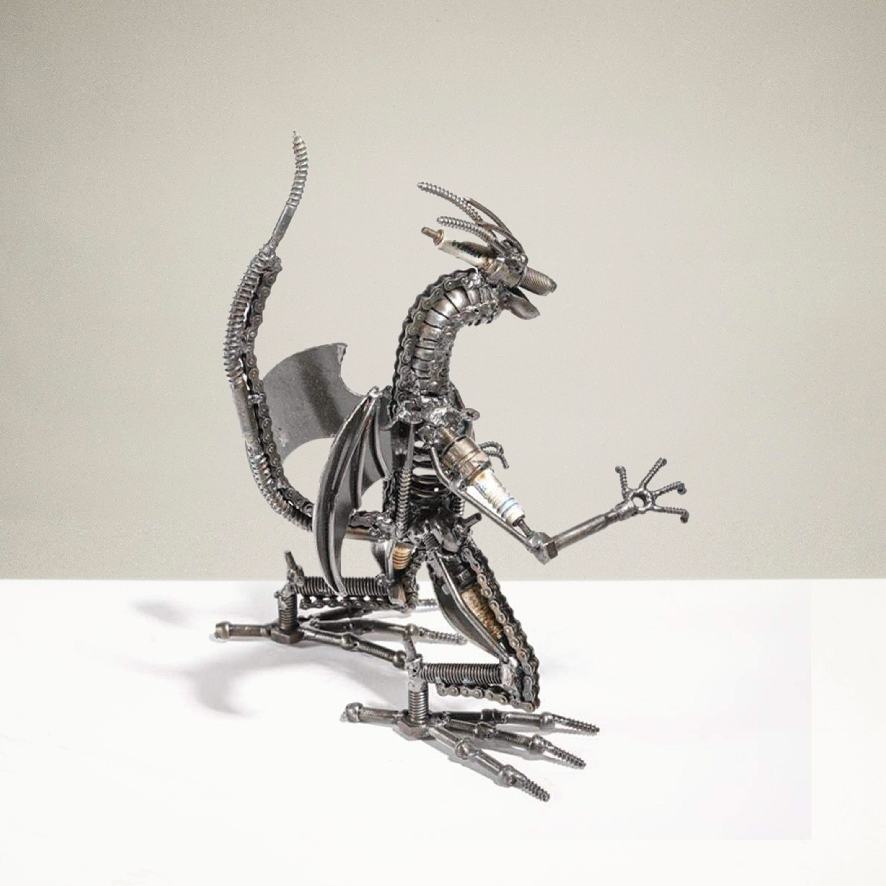Kalifano Recycled Metal Art Small Dragon Inspired Recycled Metal Sculpture RMS-600DG-N
