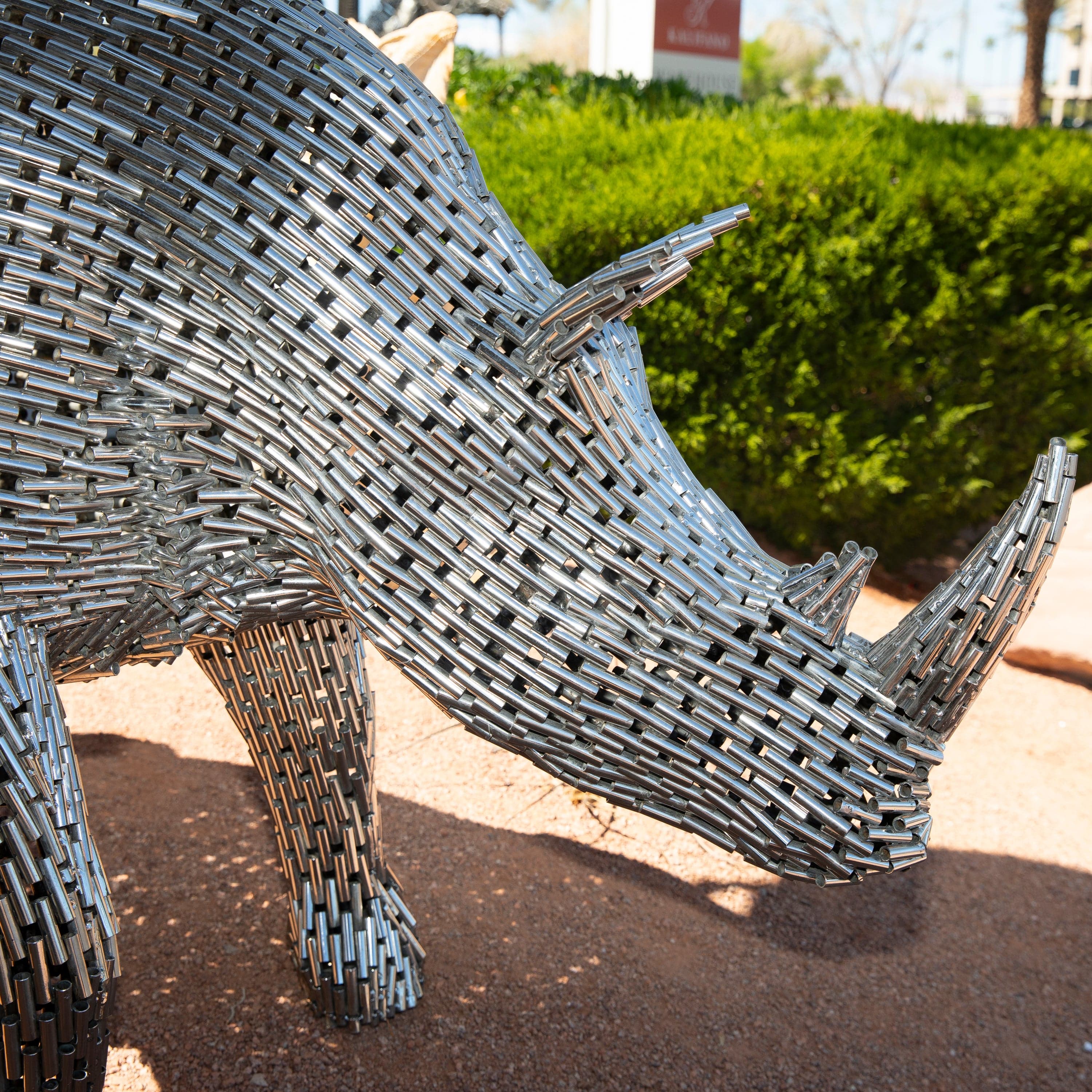Kalifano Recycled Metal Art Stainless Steel Pipe Walking Rhino SSS-R216