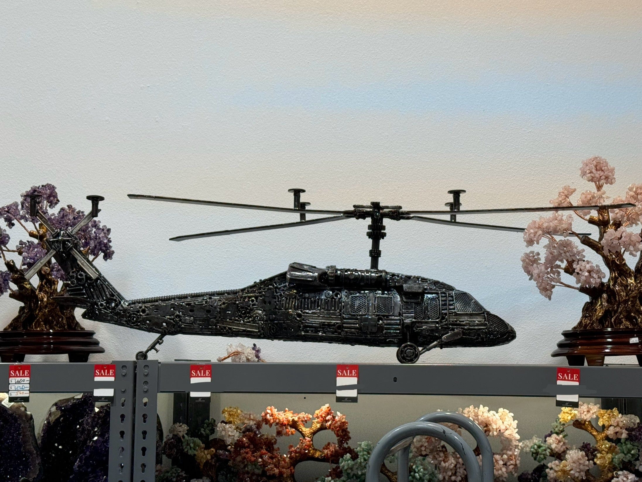 KALIFANO Recycled Metal Art UH-60 Blackhawk - MEDEVAC Helicopter Recycled Metal Art Table RMS-UH60T-N