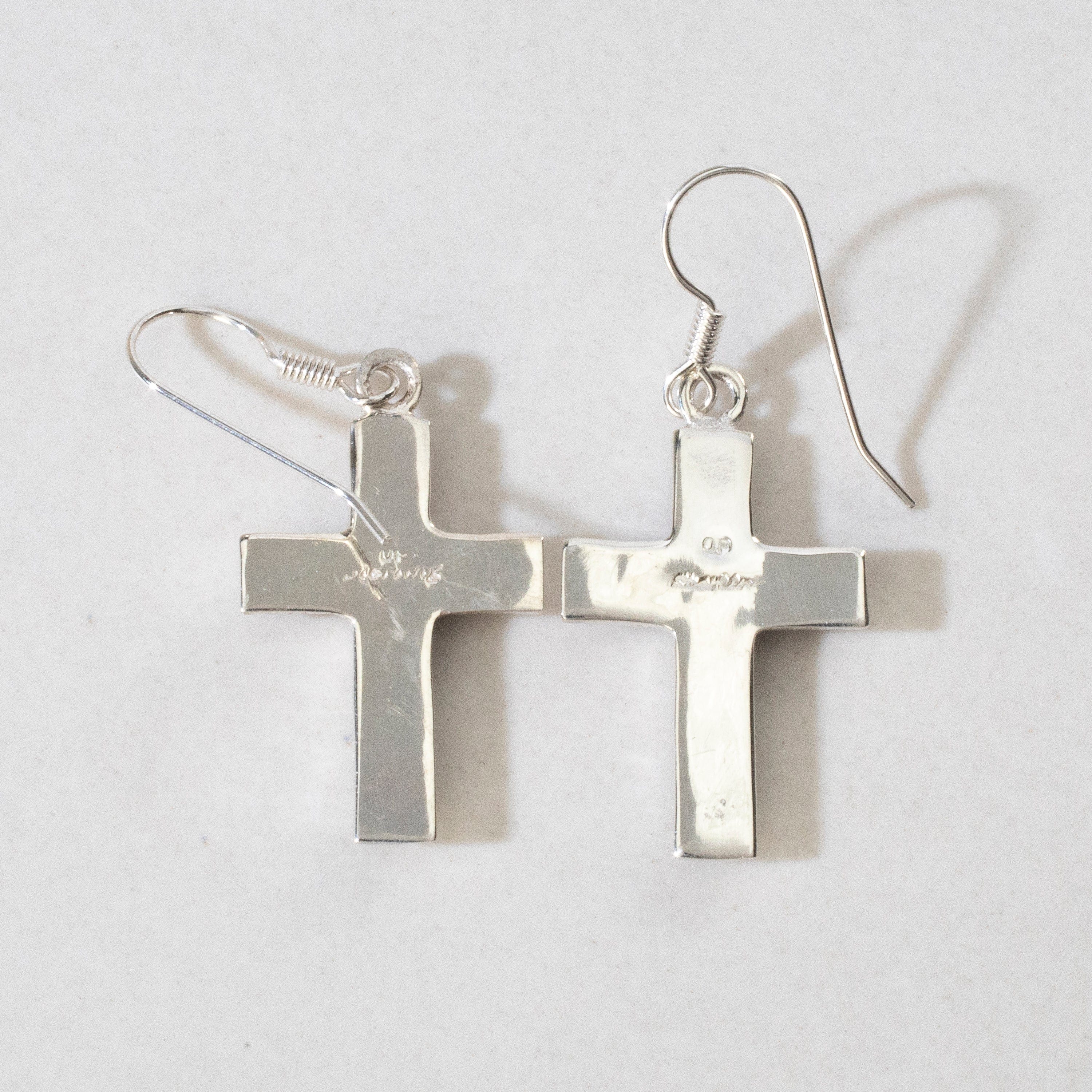 Kalifano Southwest Silver Jewelry Lapis Cross USA Handmade 925 Sterling Silver Earrings with Blue Opal Accent & French Hook Backing NME.2054.LP