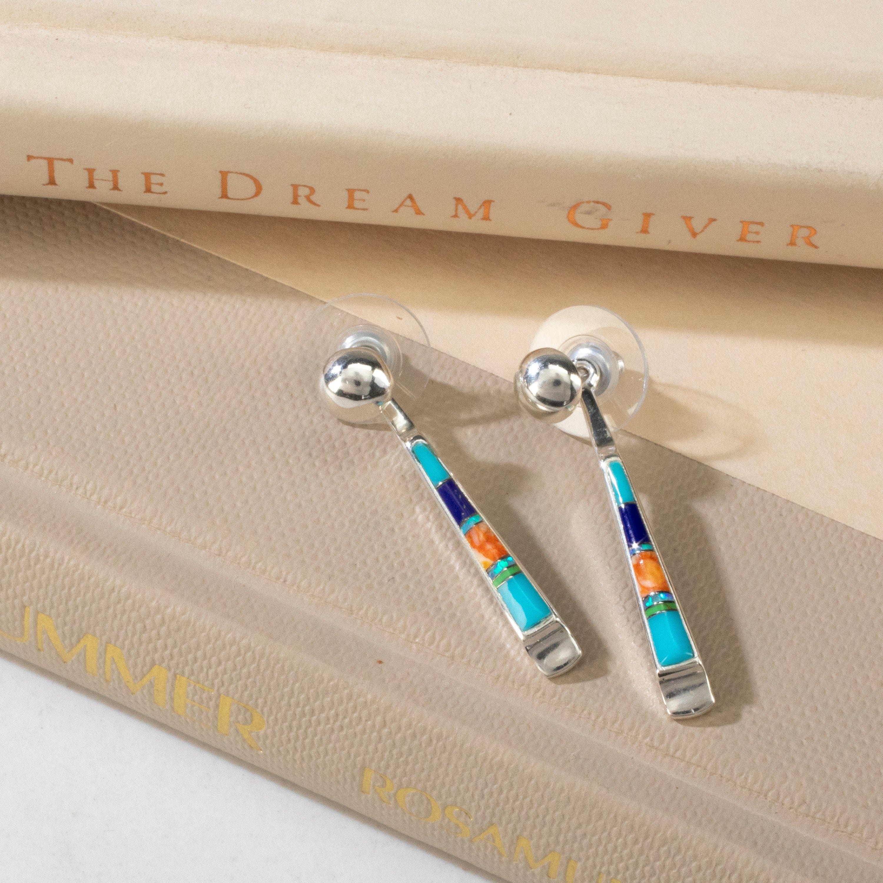 Kalifano Southwest Silver Jewelry Multi Gem & Black Onyx Reversible Dangle USA Handmade 925 Sterling Silver Earrings with Stud Backing NME.0905.MTBO