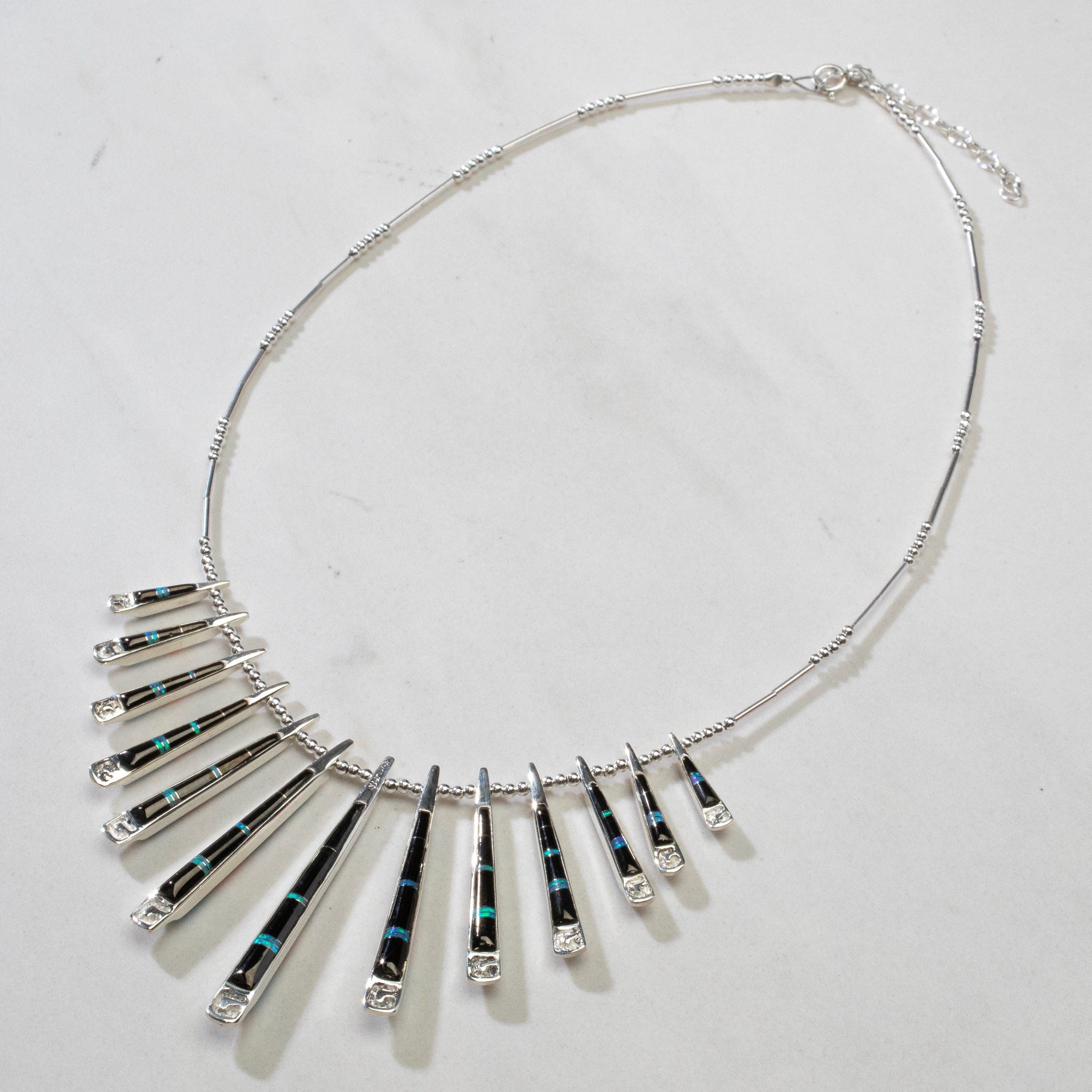 Kalifano Southwest Silver Jewelry Multi Gem & Black Onyx Reversible USA Handmade 925 Sterling Silver Necklace NMN.0905.MTBO