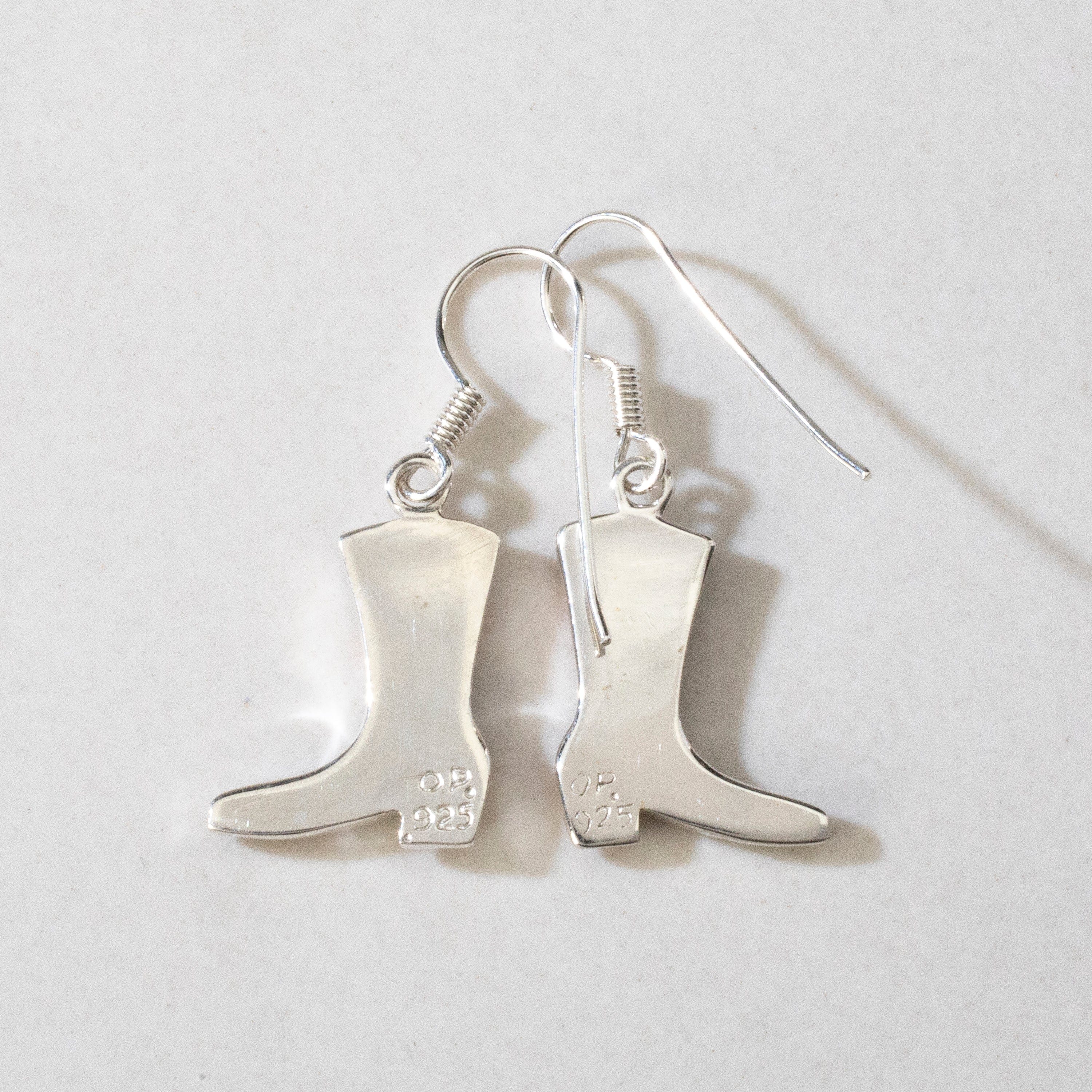 Kalifano Southwest Silver Jewelry Multi Gem Boot USA Handmade 925 Sterling Silver Earrings with Opal Accent & French Hook Backing NME.2297.MT