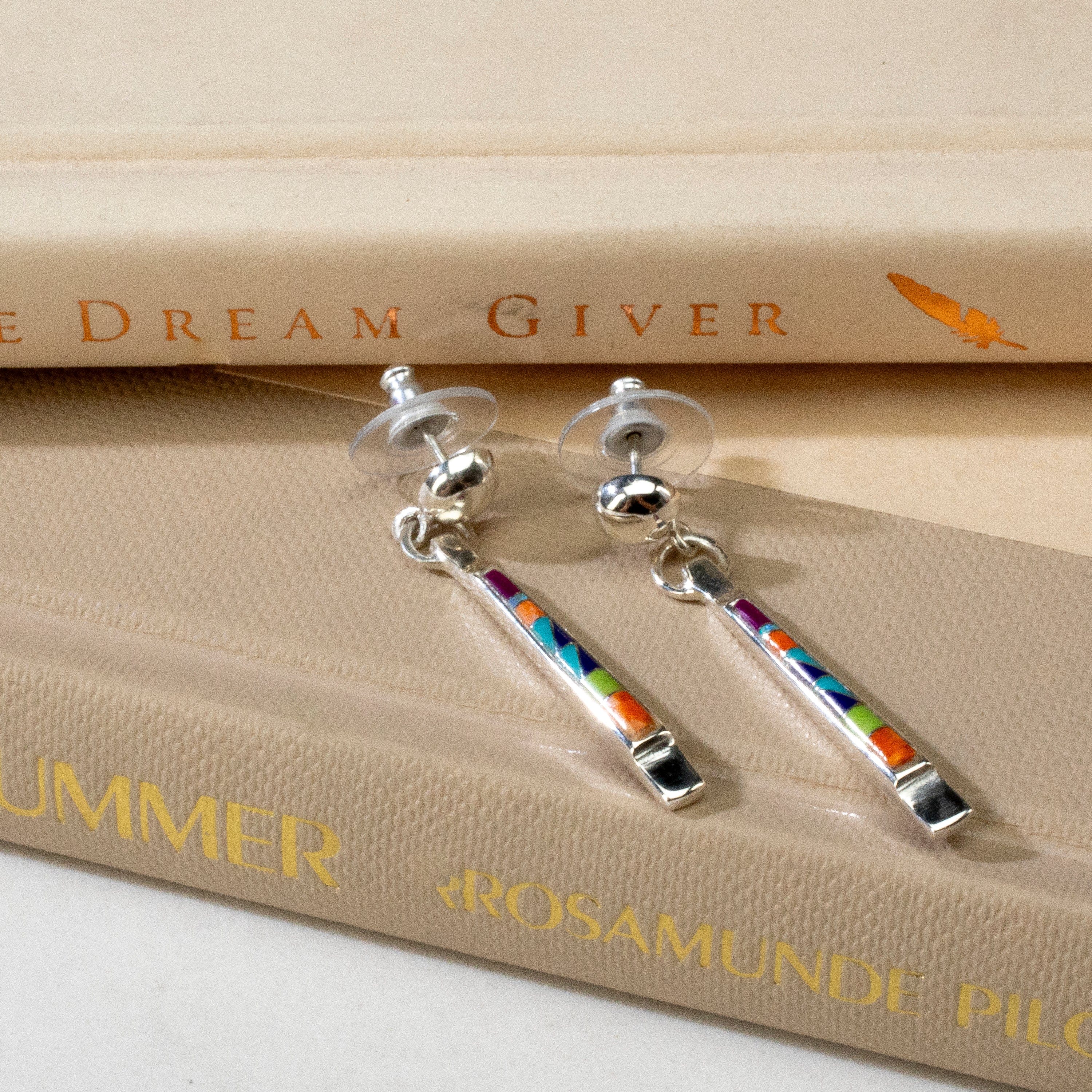 Kalifano Southwest Silver Jewelry Multi Gem Dangle USA Handmade 925 Sterling Silver Earrings with Stud Backing NME.0456.MT