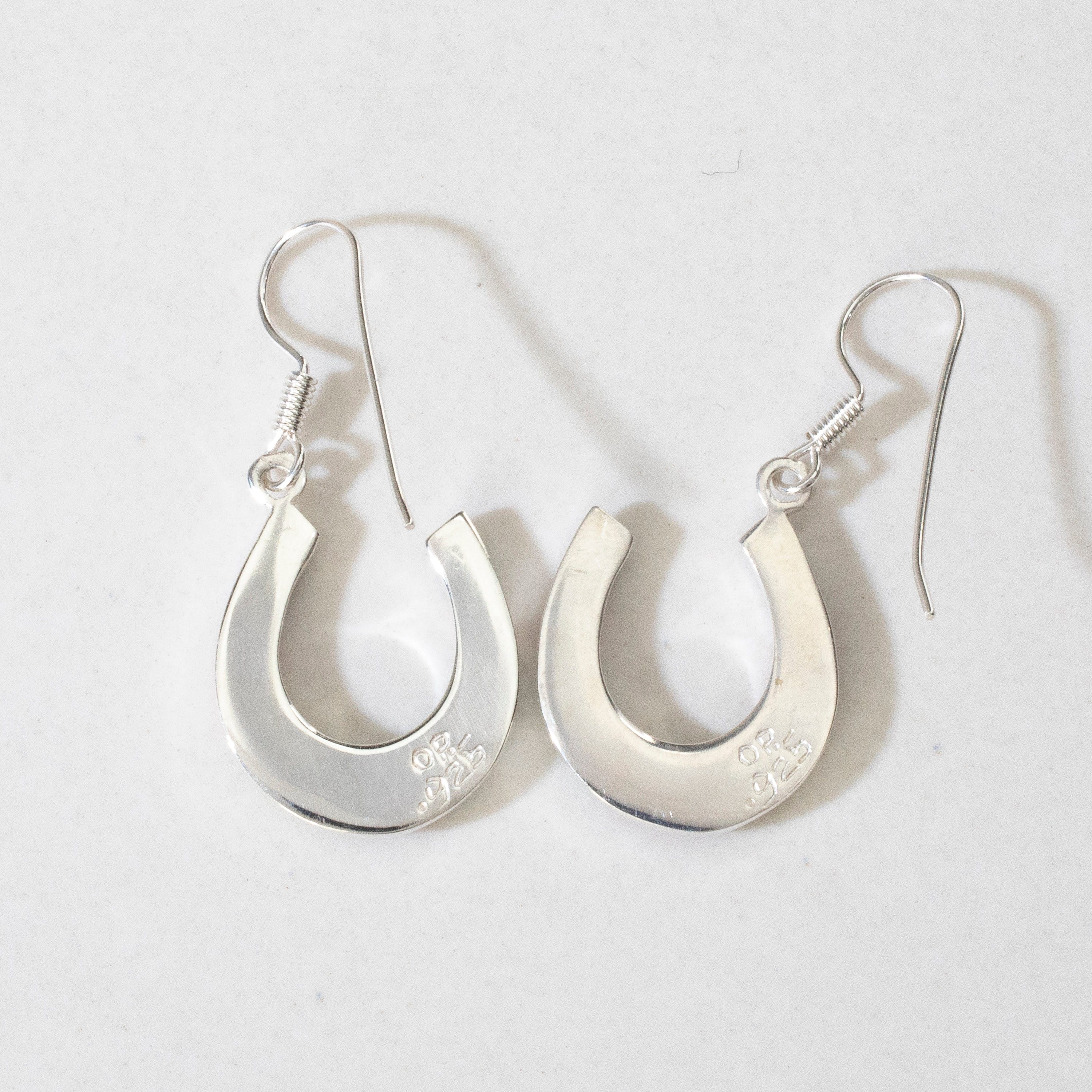 Kalifano Southwest Silver Jewelry Multi Gem Horseshoe USA Handmade 925 Sterling Silver Earrings with Opal Accent & French Hook Backing NME.2339.MT