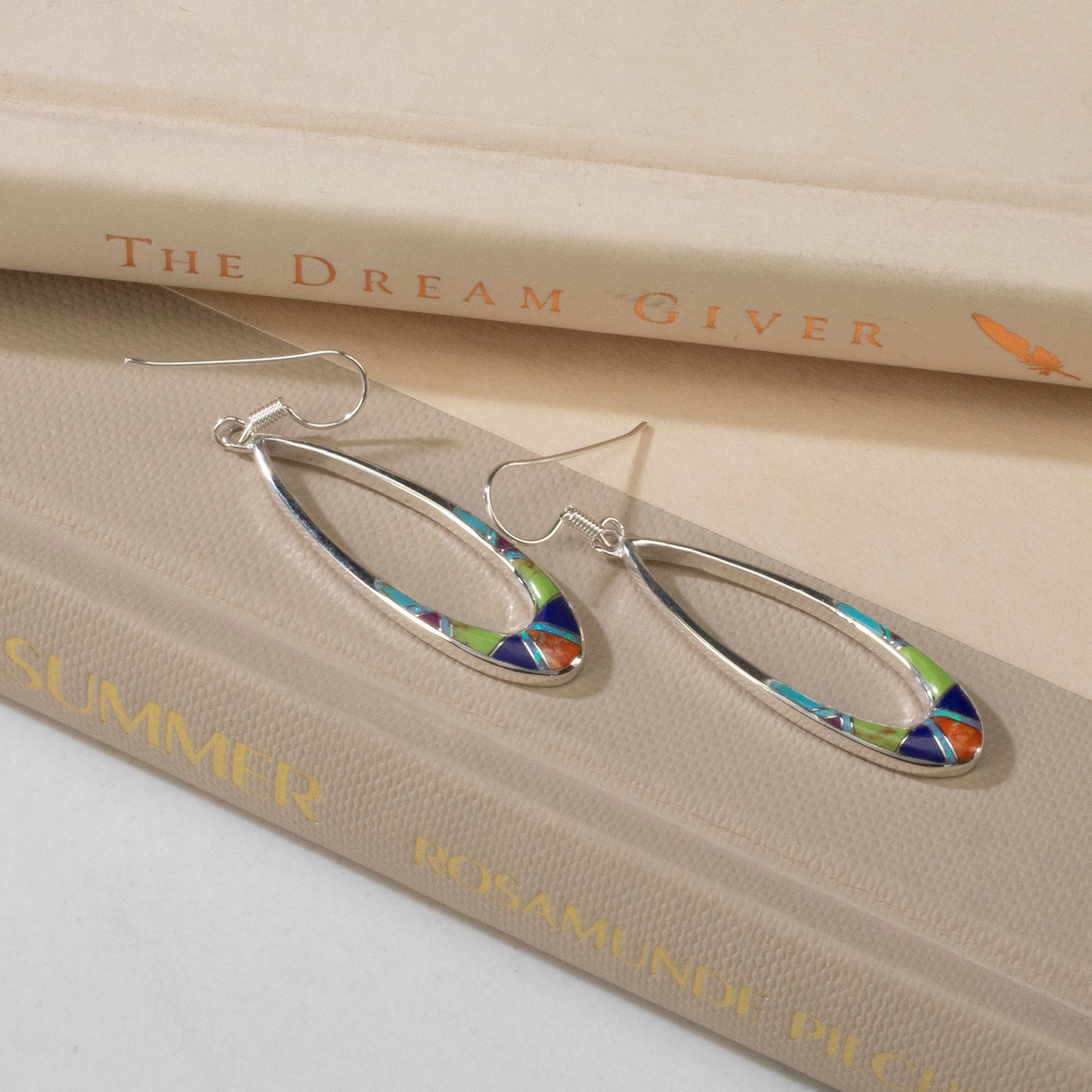 Kalifano Southwest Silver Jewelry Multi Gem Oval Hoop USA Handmade 925 Sterling Silver Earrings with Opal Accent & French Hook Backing NME.2300.MT