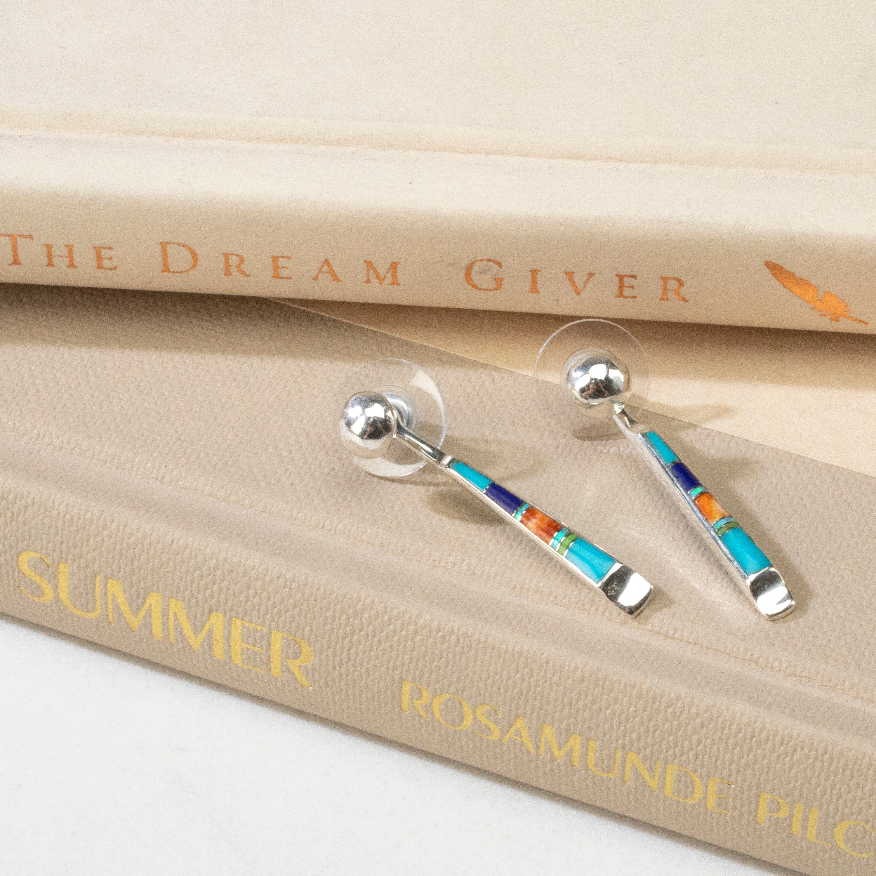 Kalifano Southwest Silver Jewelry Multi Gem & Turquoise Reversible Dangle USA Handmade 925 Sterling Silver Earrings with Stud Backing NME.0905.MTTQ