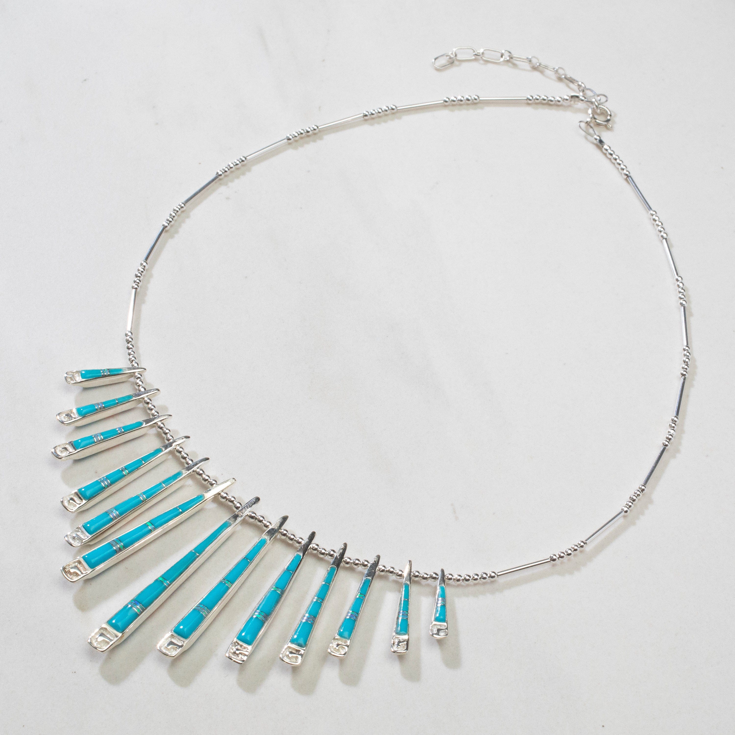 Kalifano Southwest Silver Jewelry Multi Gem & Turquoise Reversible USA Handmade 925 Sterling Silver Necklace NMN.0905.MTTQ