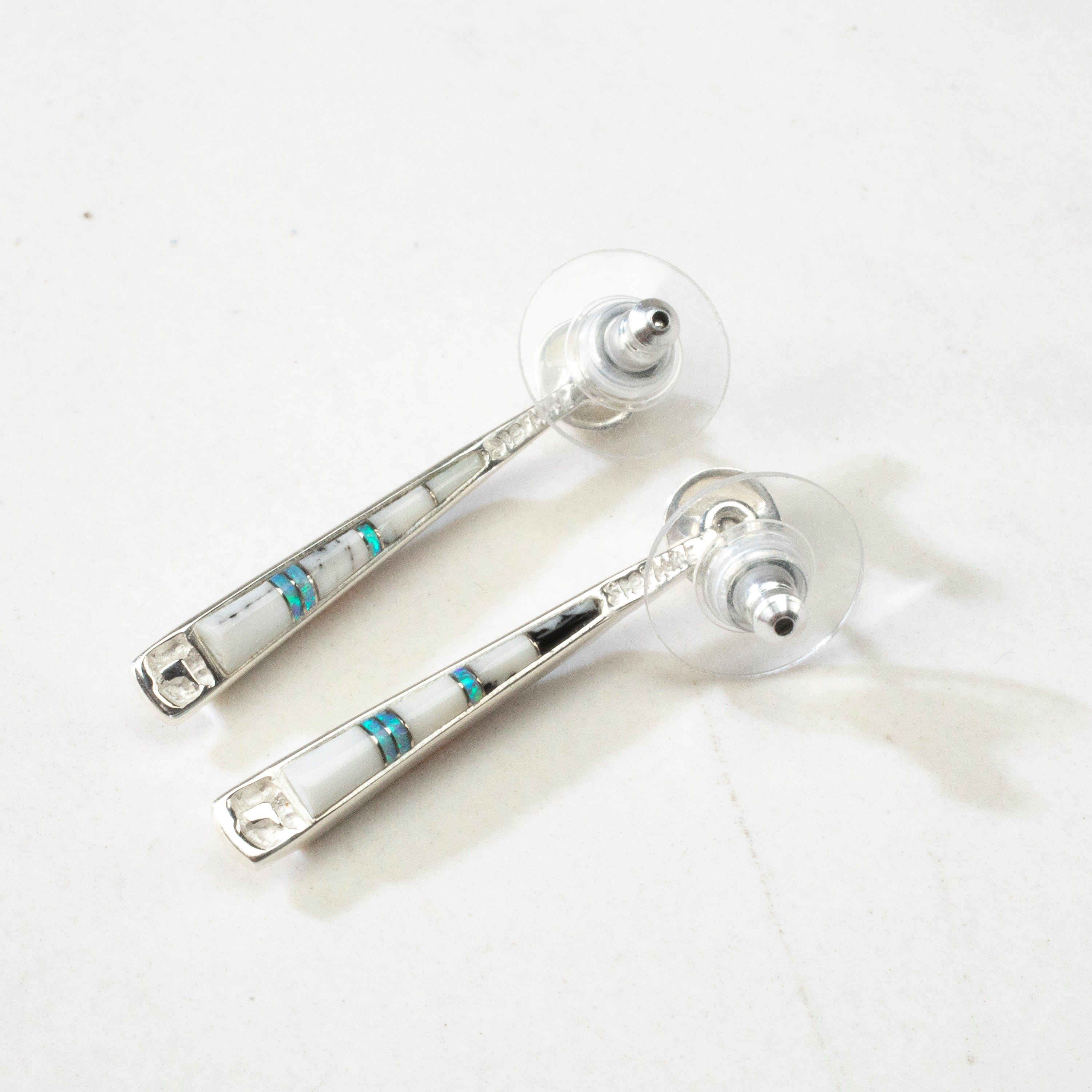 Kalifano Southwest Silver Jewelry Multi Gem & White Buffalo Reversible Dangle USA Handmade 925 Sterling Silver Earrings with Stud Backing NME.0905.MTWB