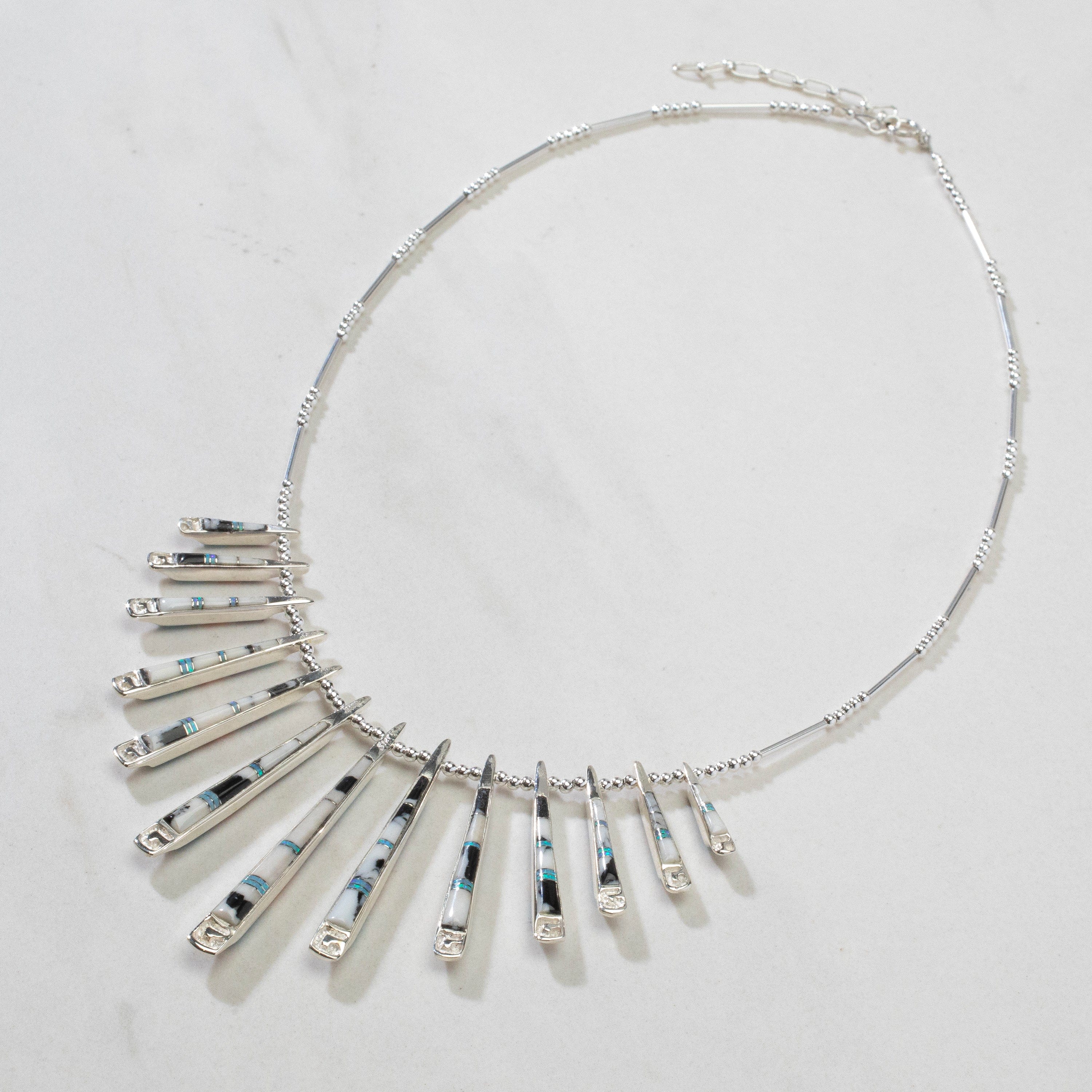 Kalifano Southwest Silver Jewelry Multi Gem & White Buffalo Reversible USA Handmade 925 Sterling Silver Necklace NMN.0905.MTWB