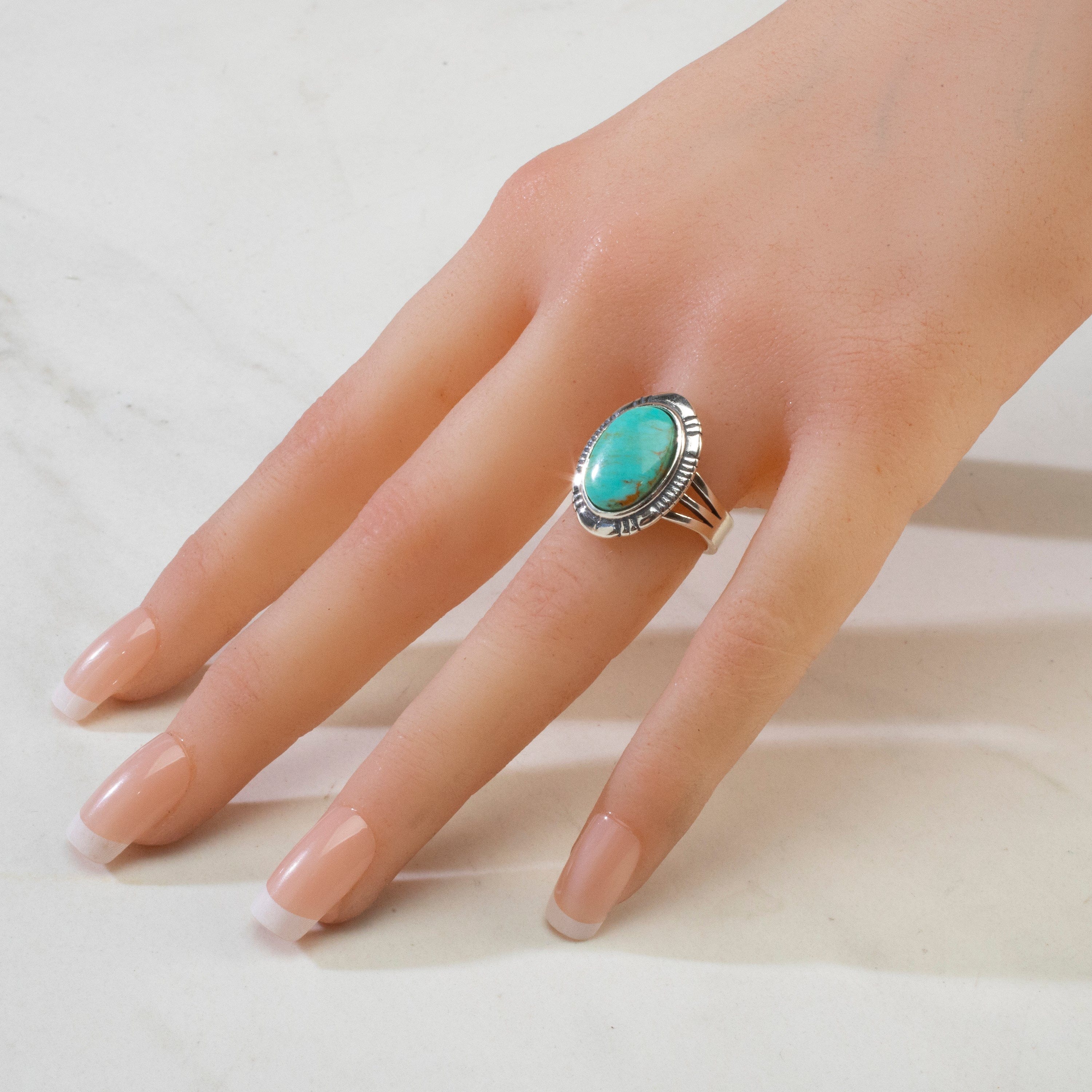 Kalifano Southwest Silver Jewelry Nevada Turquoise USA Handmade 925 Sterling Silver Ring