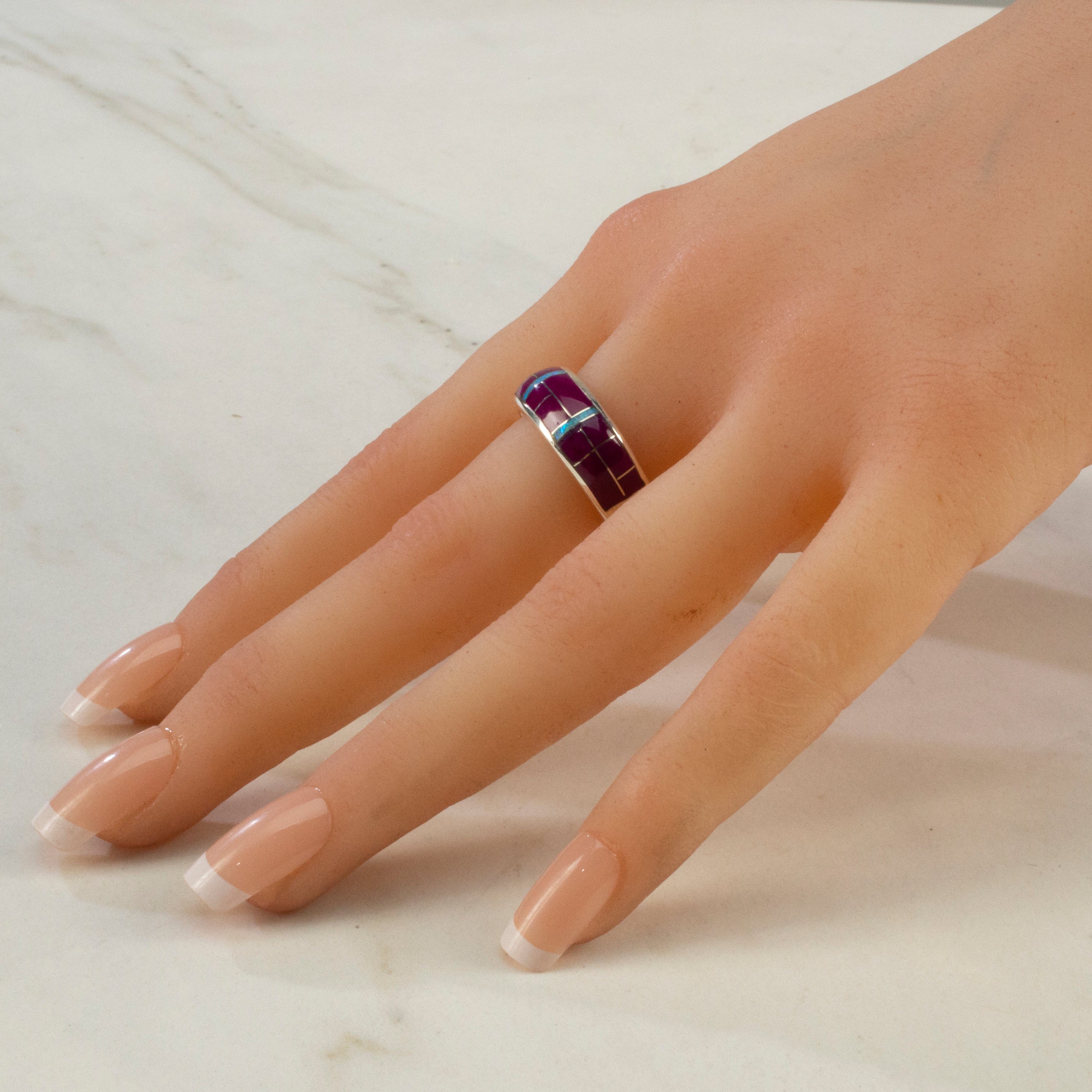 Kalifano Southwest Silver Jewelry Sugilite 925 Sterling Silver Ring USA Handmade with Opal Accent