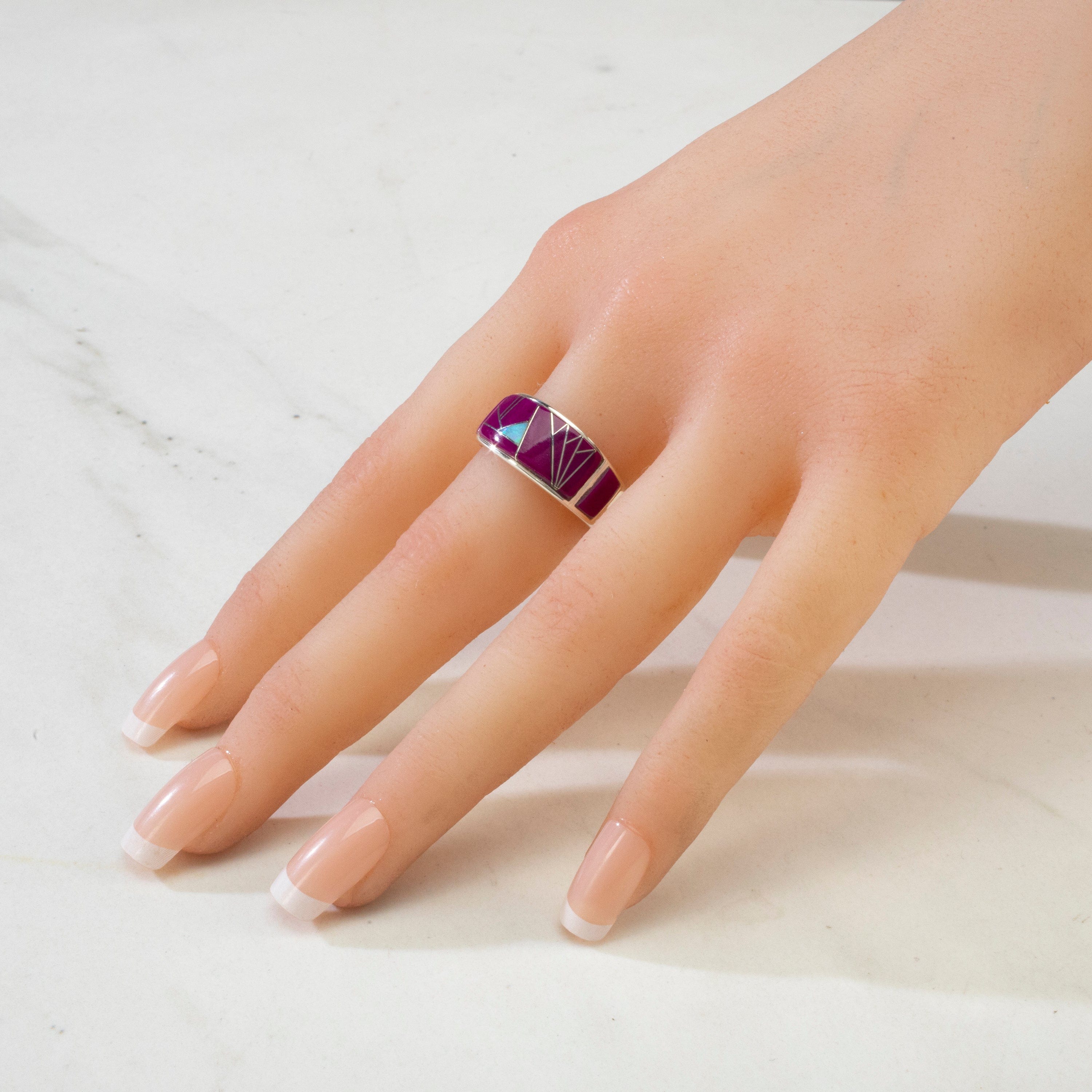 Kalifano Southwest Silver Jewelry Sugilite 925 Sterling Silver Ring USA Handmade with Opal Accent