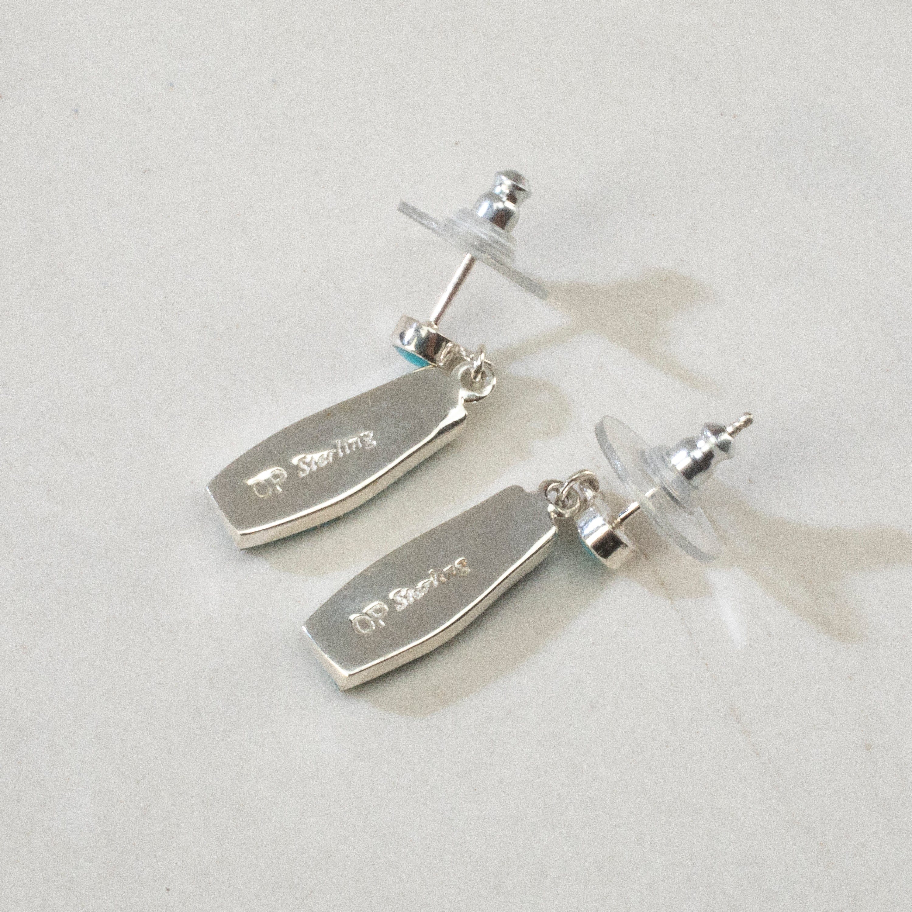 Kalifano Southwest Silver Jewelry Turquoise Hexagon USA Handmade 925 Sterling Silver Earrings with Opal Accent & Stud Backing NME.0812.TQ