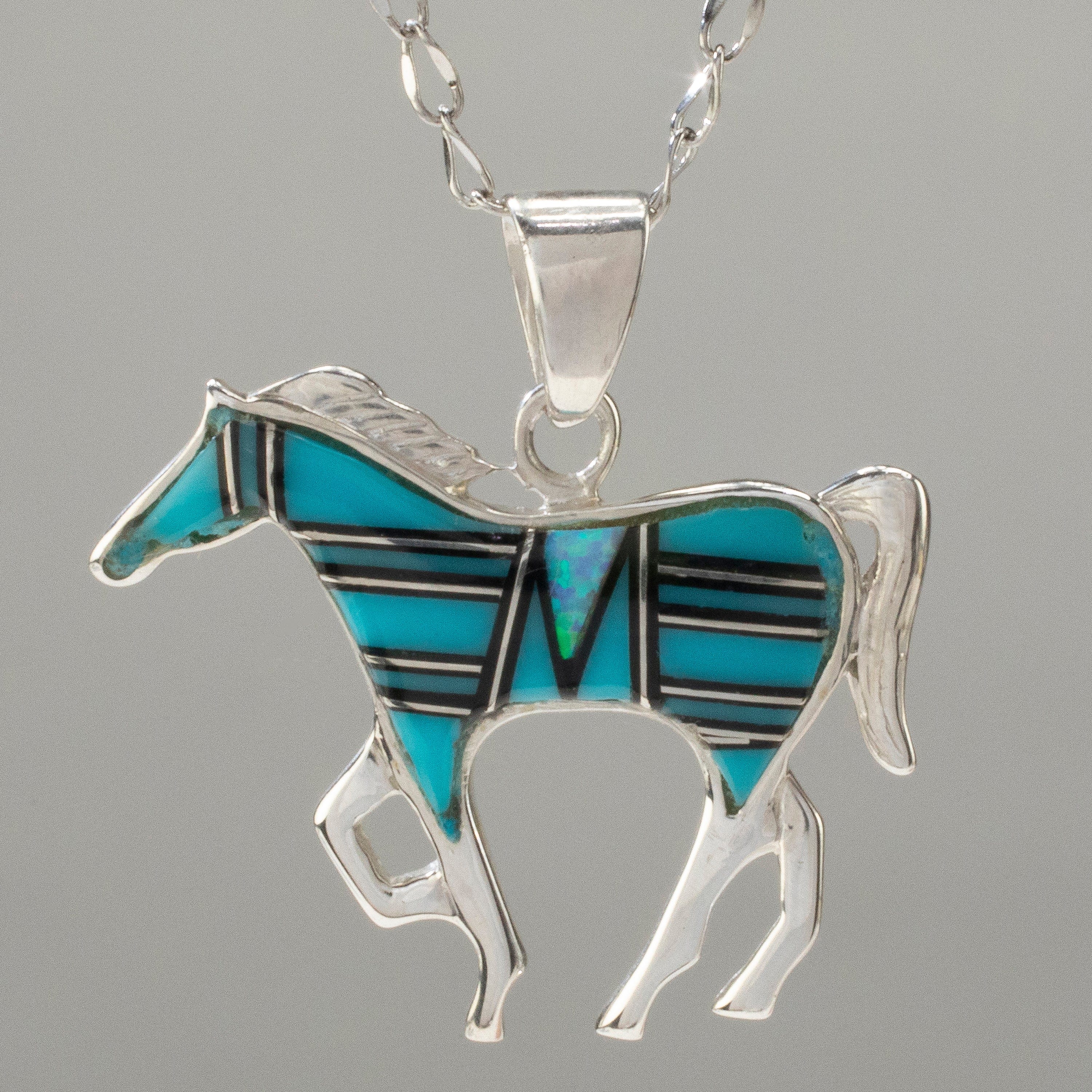 Kalifano Southwest Silver Jewelry Turquoise Horse USA Handmade 925 Sterling Silver Pendant NMN.1089.TQ