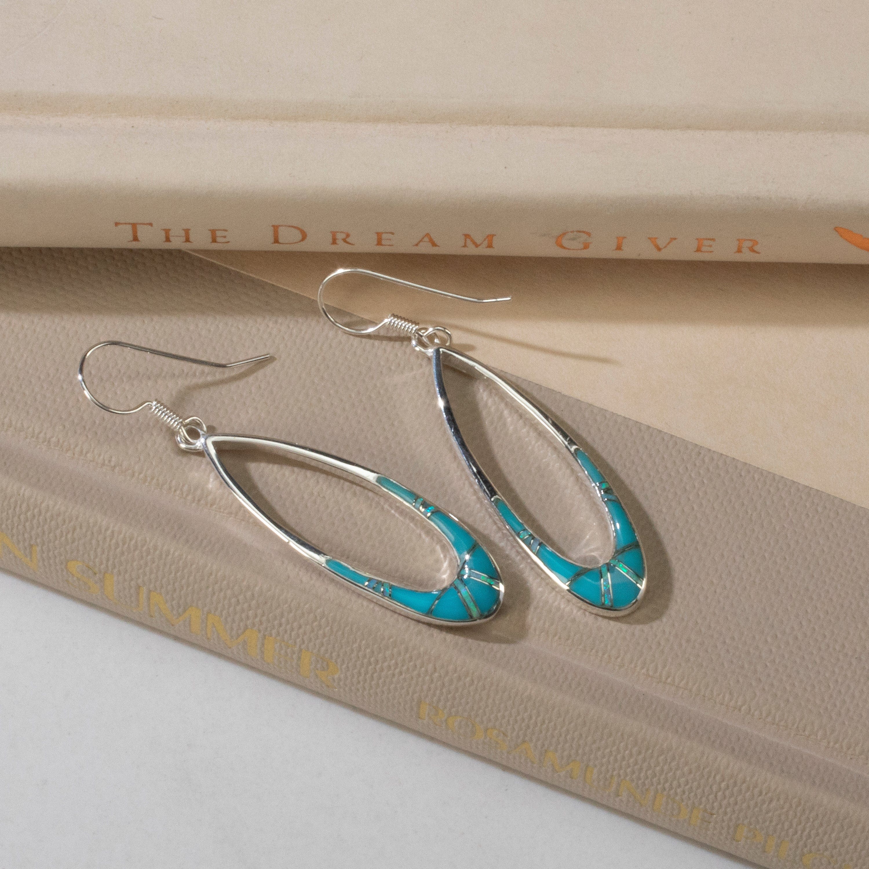 Kalifano Southwest Silver Jewelry Turquoise Oval Hoop USA Handmade 925 Sterling Silver Earrings with Opal Accent & French Hook Backing NME.2300.TQ