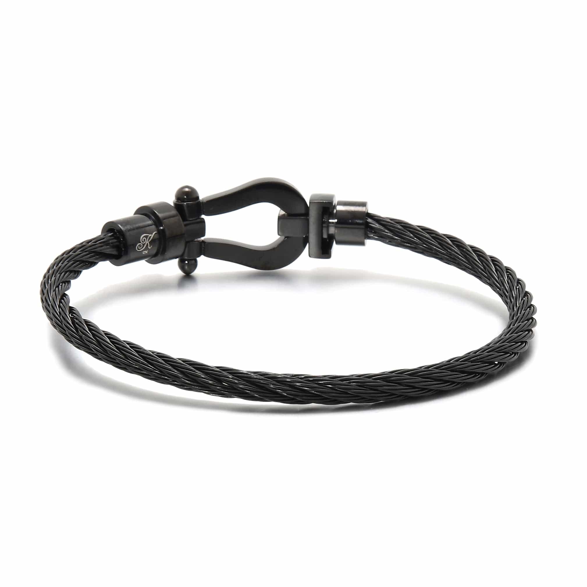 Kalifano Steel Hearts Jewelry Black Arabian Cable Braided Steel Hearts Bracelet SHB148-B