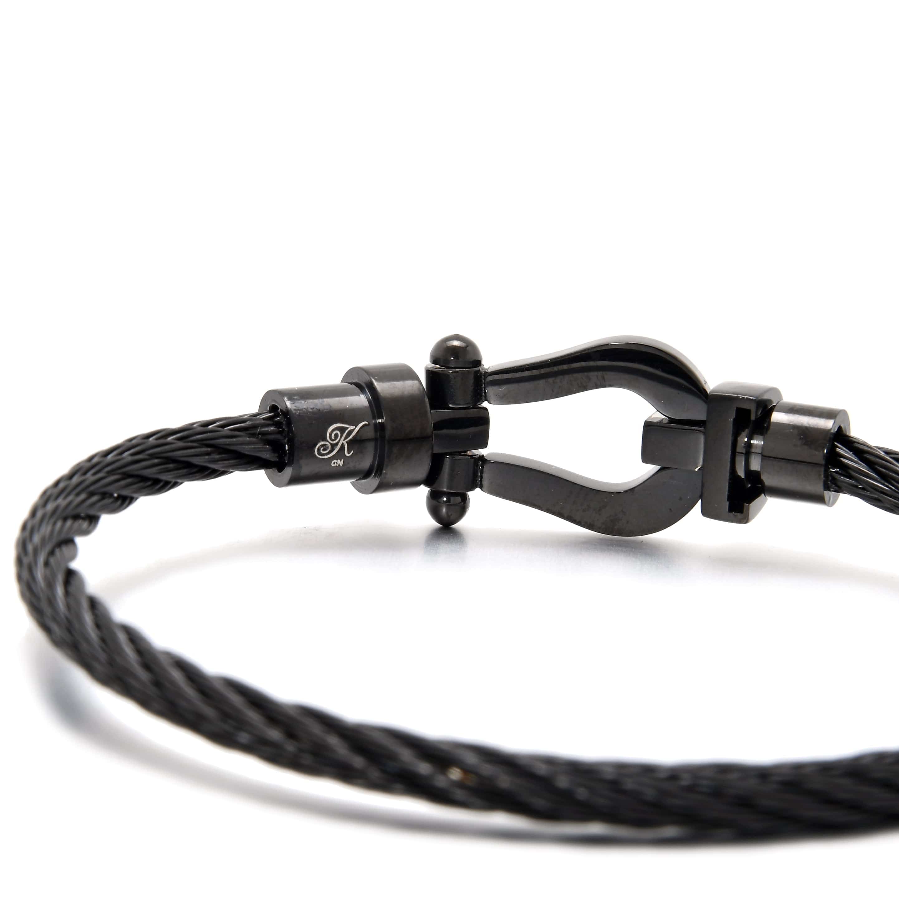 Kalifano Steel Hearts Jewelry Black Arabian Cable Braided Steel Hearts Bracelet SHB148-B