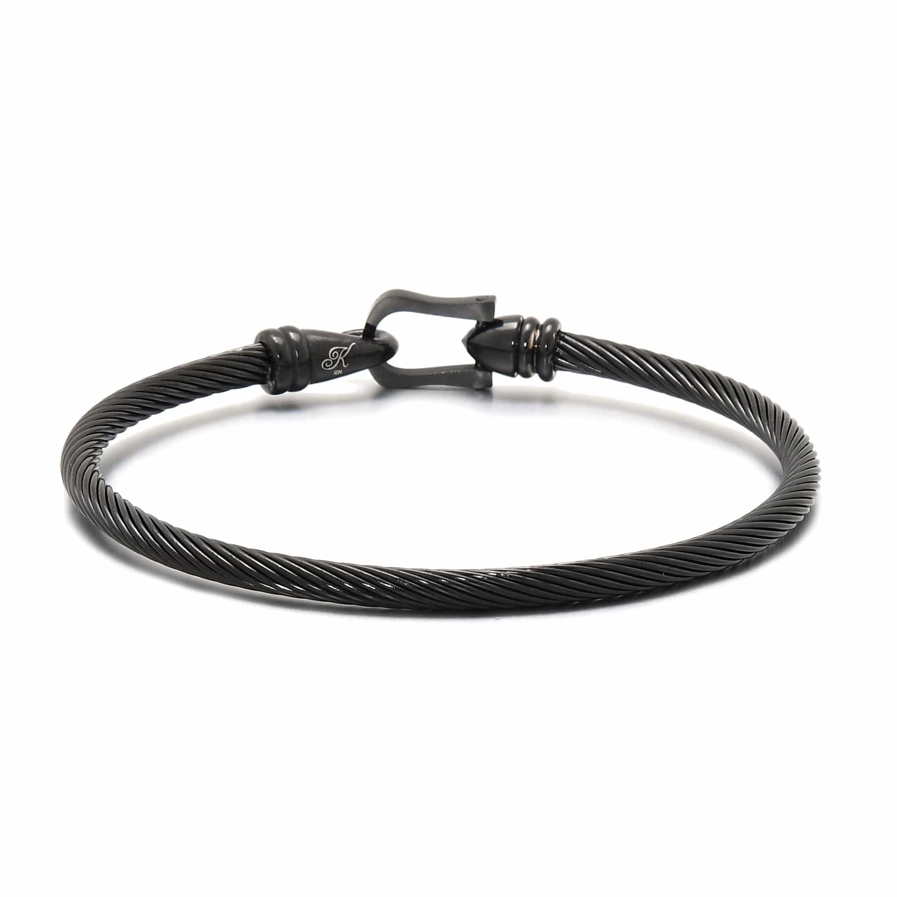 Kalifano Steel Hearts Jewelry Black Derby Cable Braided Steel Hearts Bracelet SHB146-B