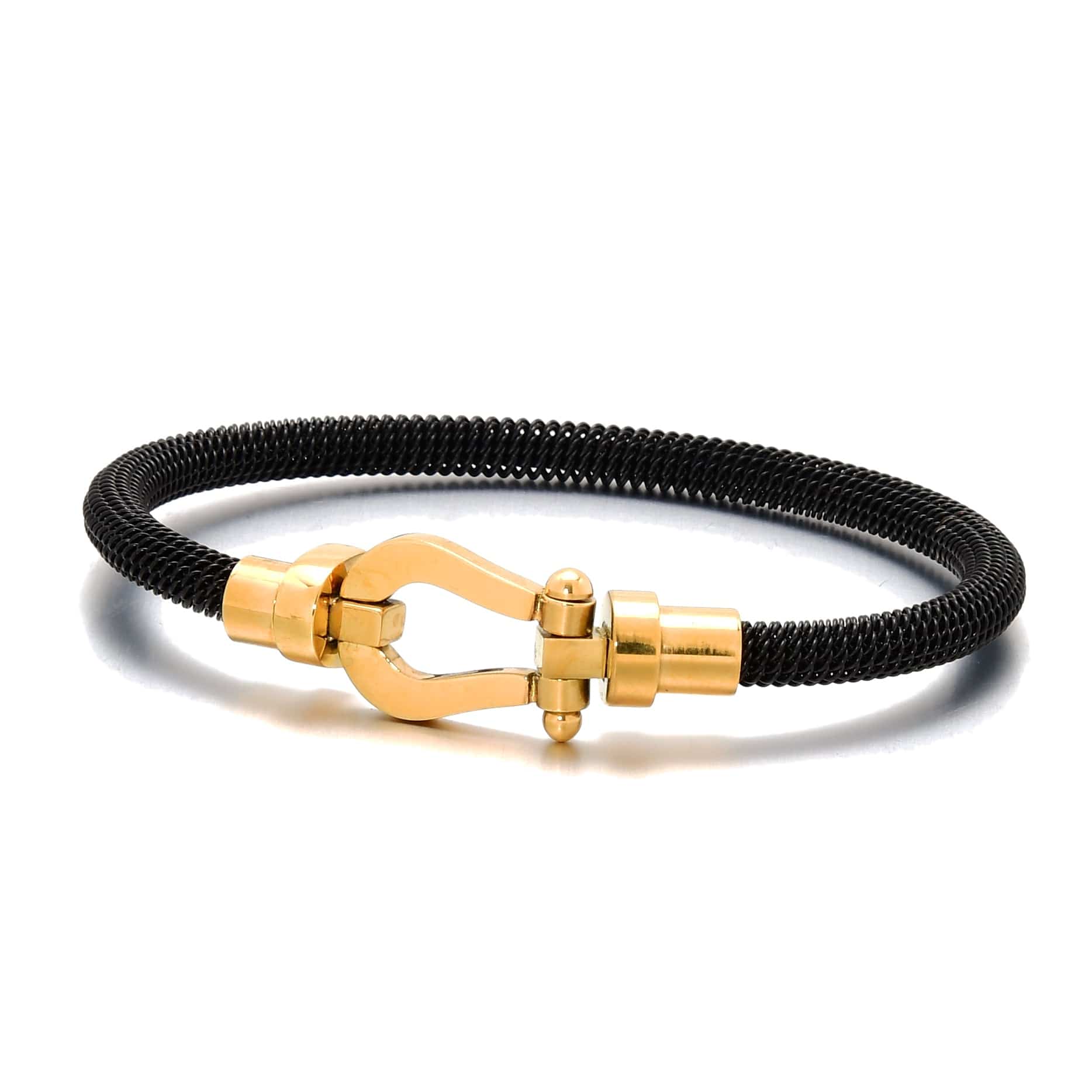 Kalifano Steel Hearts Jewelry Black Equestrian Woven Braided Steel Hearts Bracelet SHB147-B