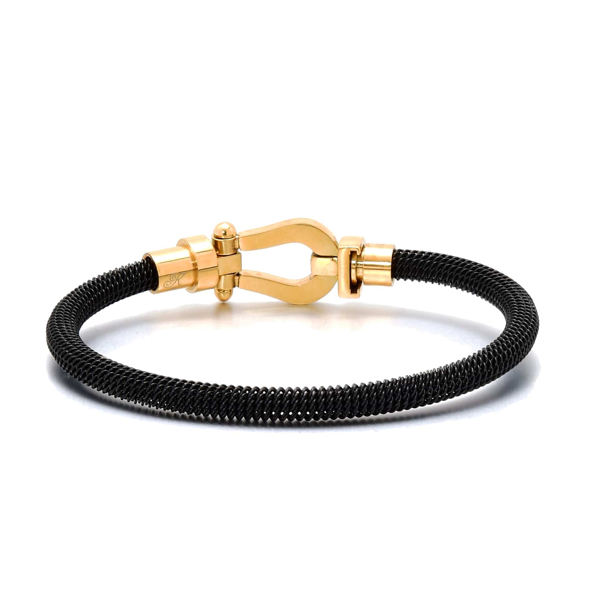 Kalifano Steel Hearts Jewelry Black Equestrian Woven Braided Steel Hearts Bracelet SHB147-B