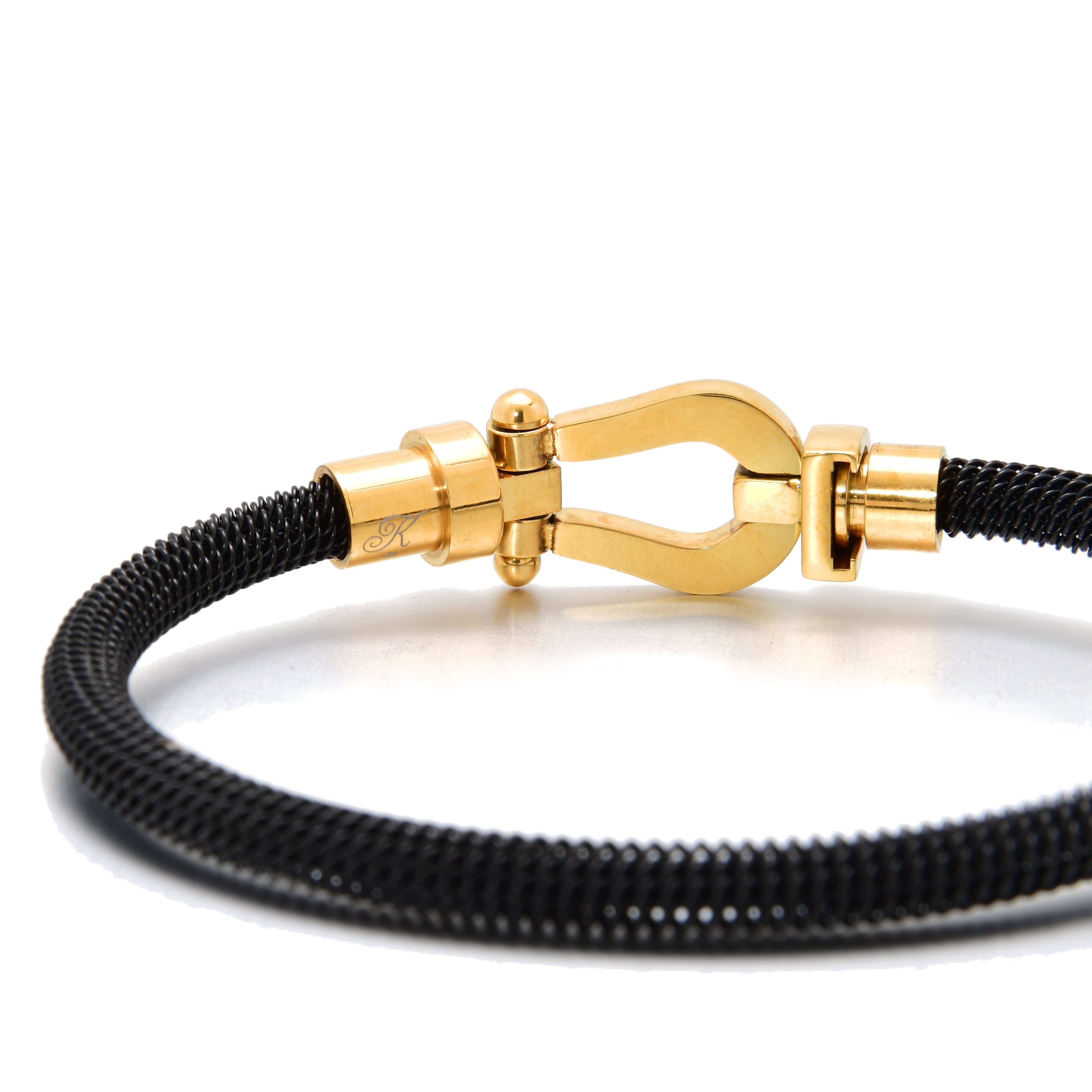 Kalifano Steel Hearts Jewelry Black Equestrian Woven Braided Steel Hearts Bracelet SHB147-B