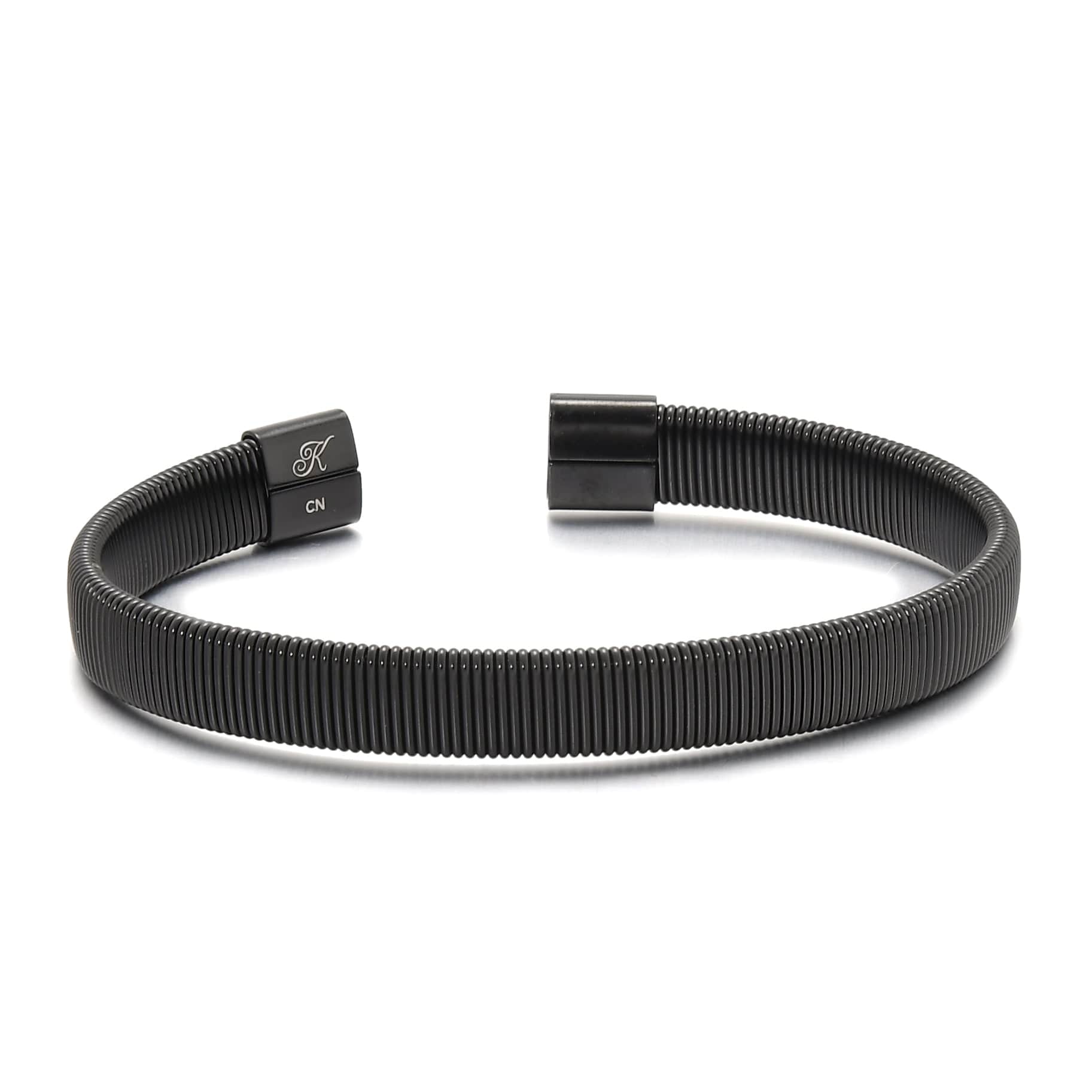 Kalifano Steel Hearts Jewelry Black Flex Cable Braided Steel Hearts Bracelet SHB144-B
