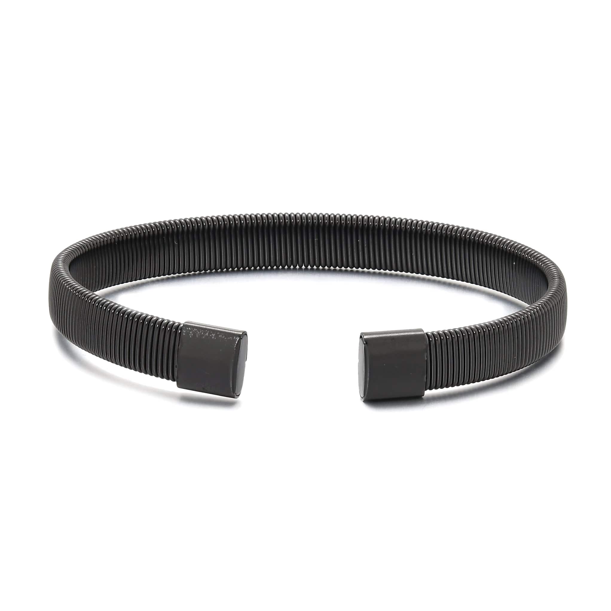 Kalifano Steel Hearts Jewelry Black Flex Cable Braided Steel Hearts Bracelet SHB144-B
