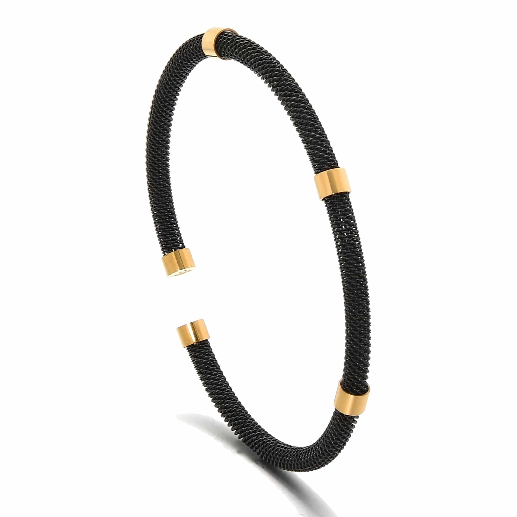 Kalifano Steel Hearts Jewelry Black Rope Braided Steel Hearts Bracelet SHB145-B