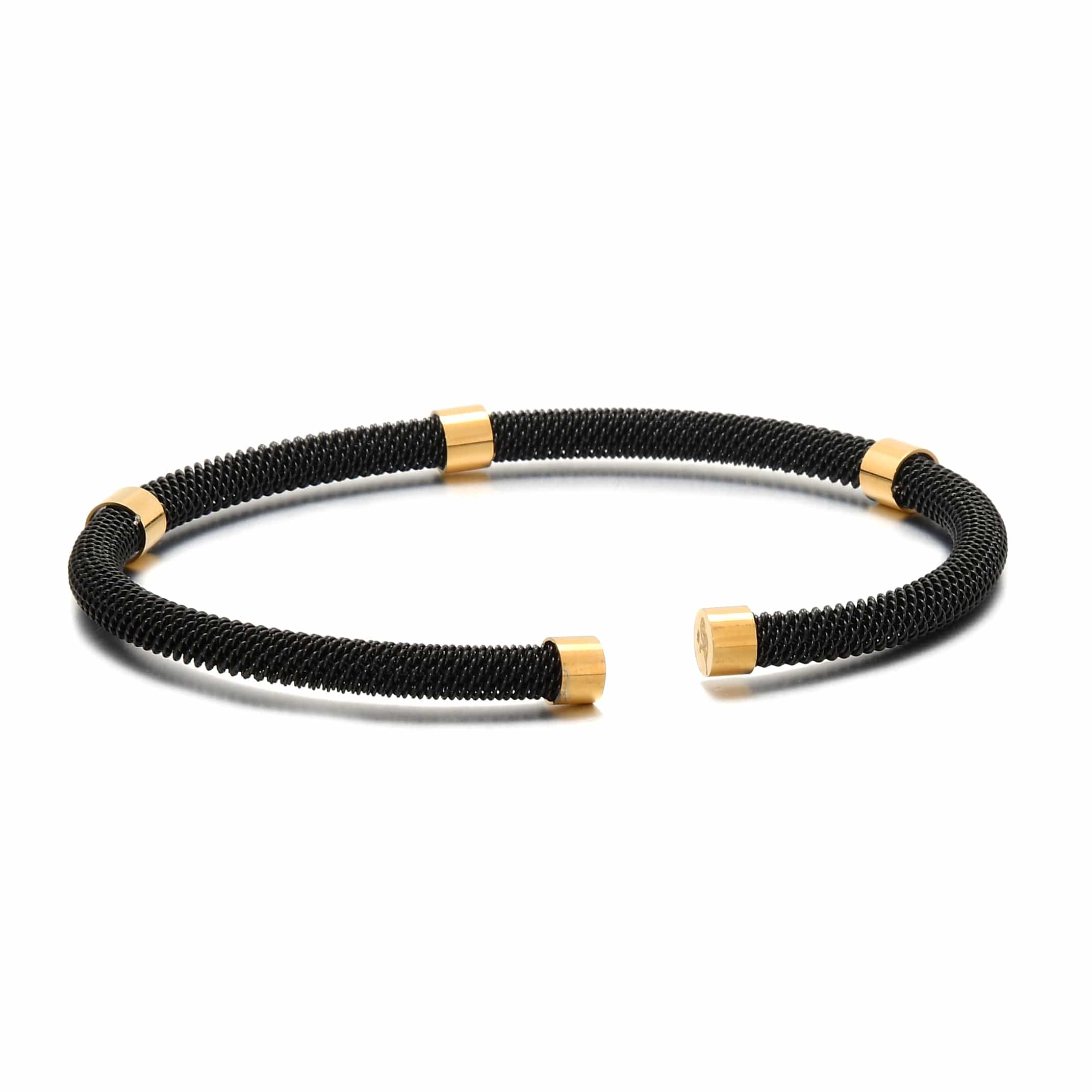 Kalifano Steel Hearts Jewelry Black Rope Braided Steel Hearts Bracelet SHB145-B